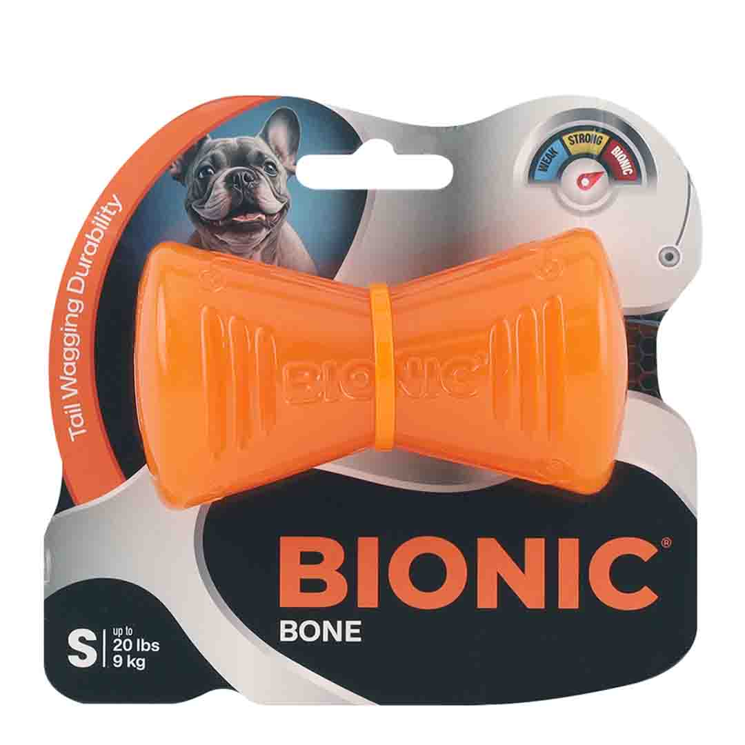 Bionic Dog Rubber Bone Toy, Small, Orange