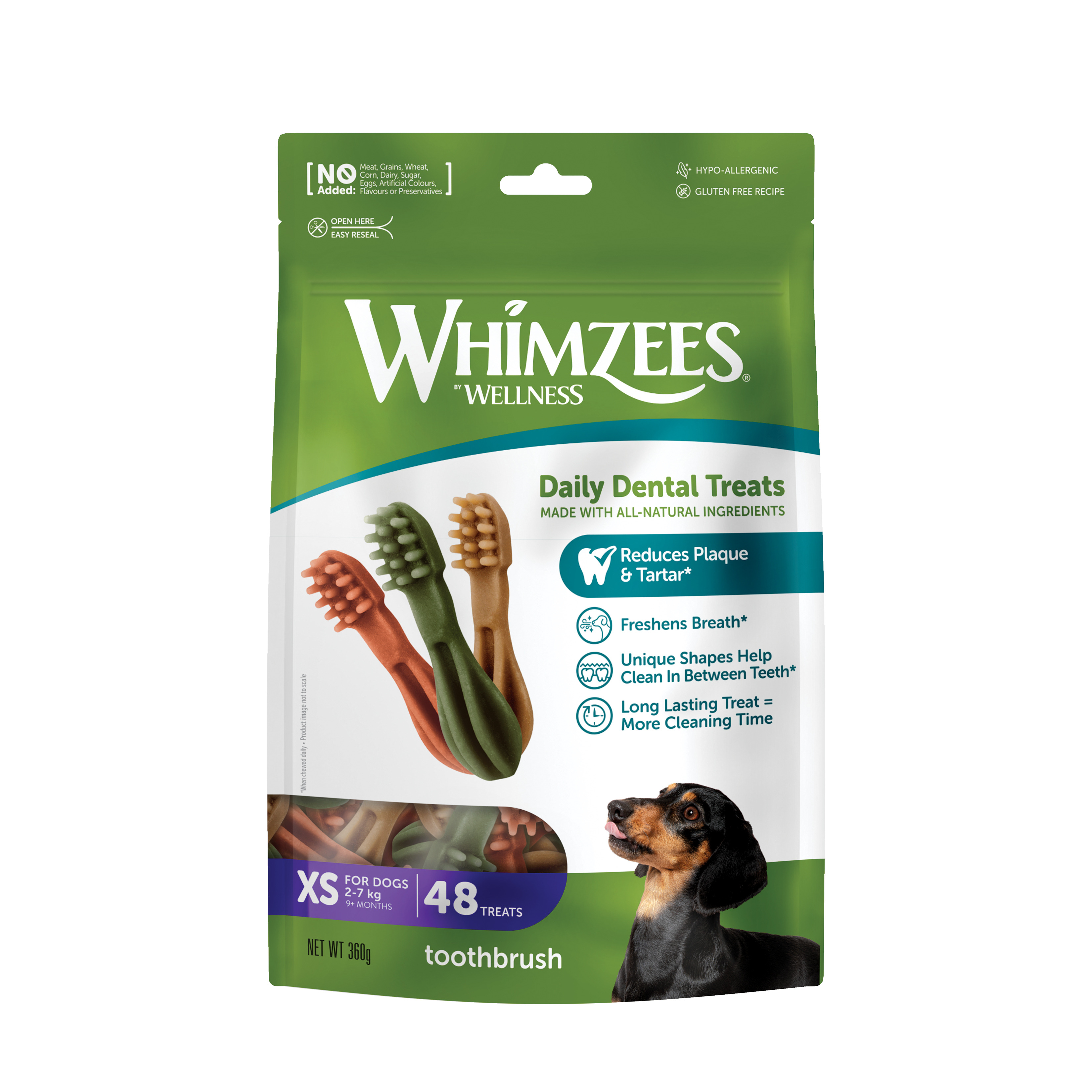 Whimzees Extra Small Toothbrush Daily Dental Treats for Dogs (48 pack)