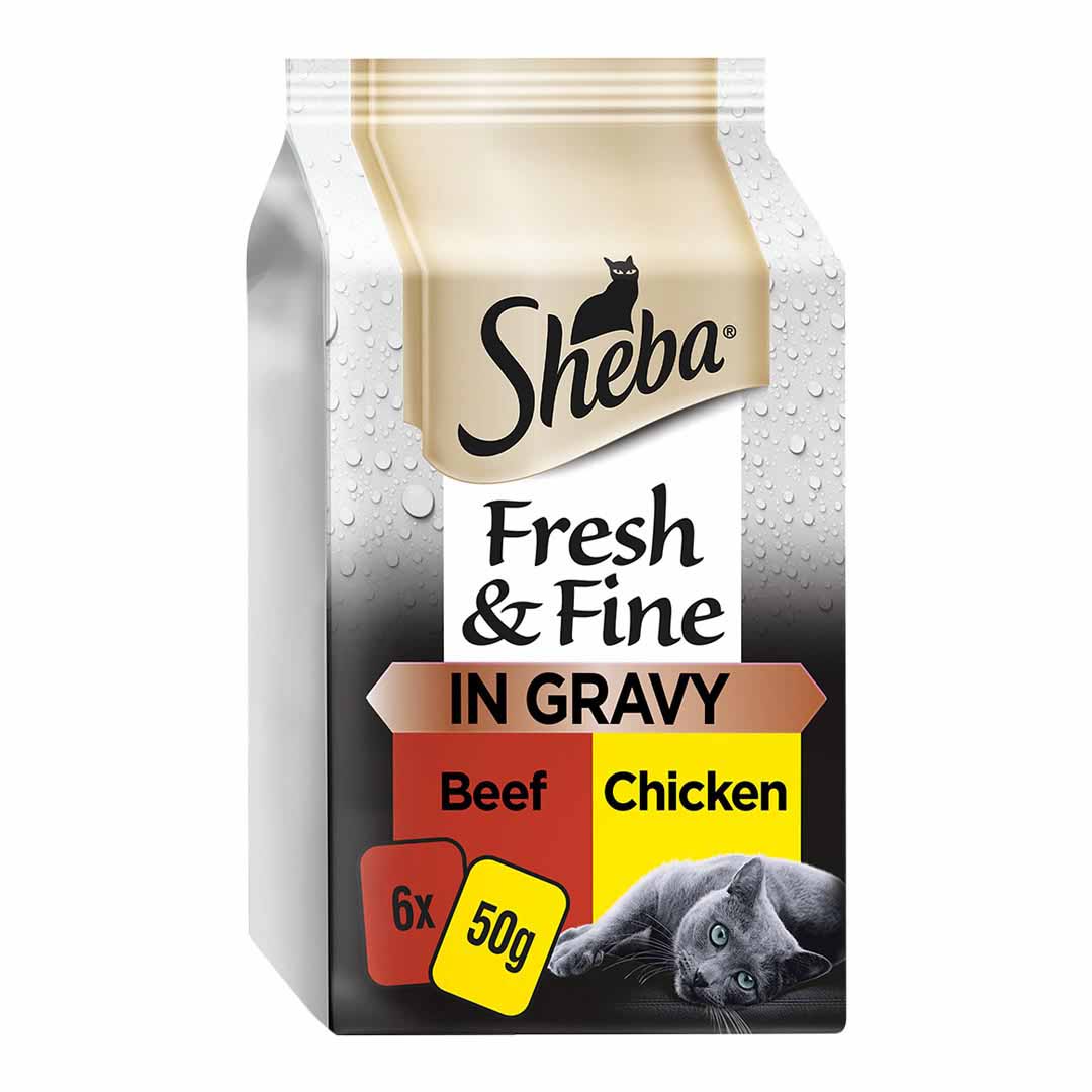 Sheba Fresh & Fine Cat Food Pouches with Beef & Chicken in Gravy 6x50g