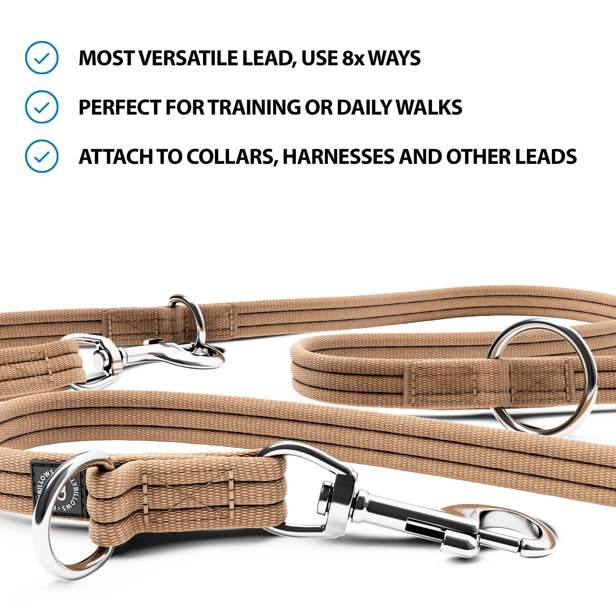 Bully Billows Double Ended Training Dog Lead Military Tan
