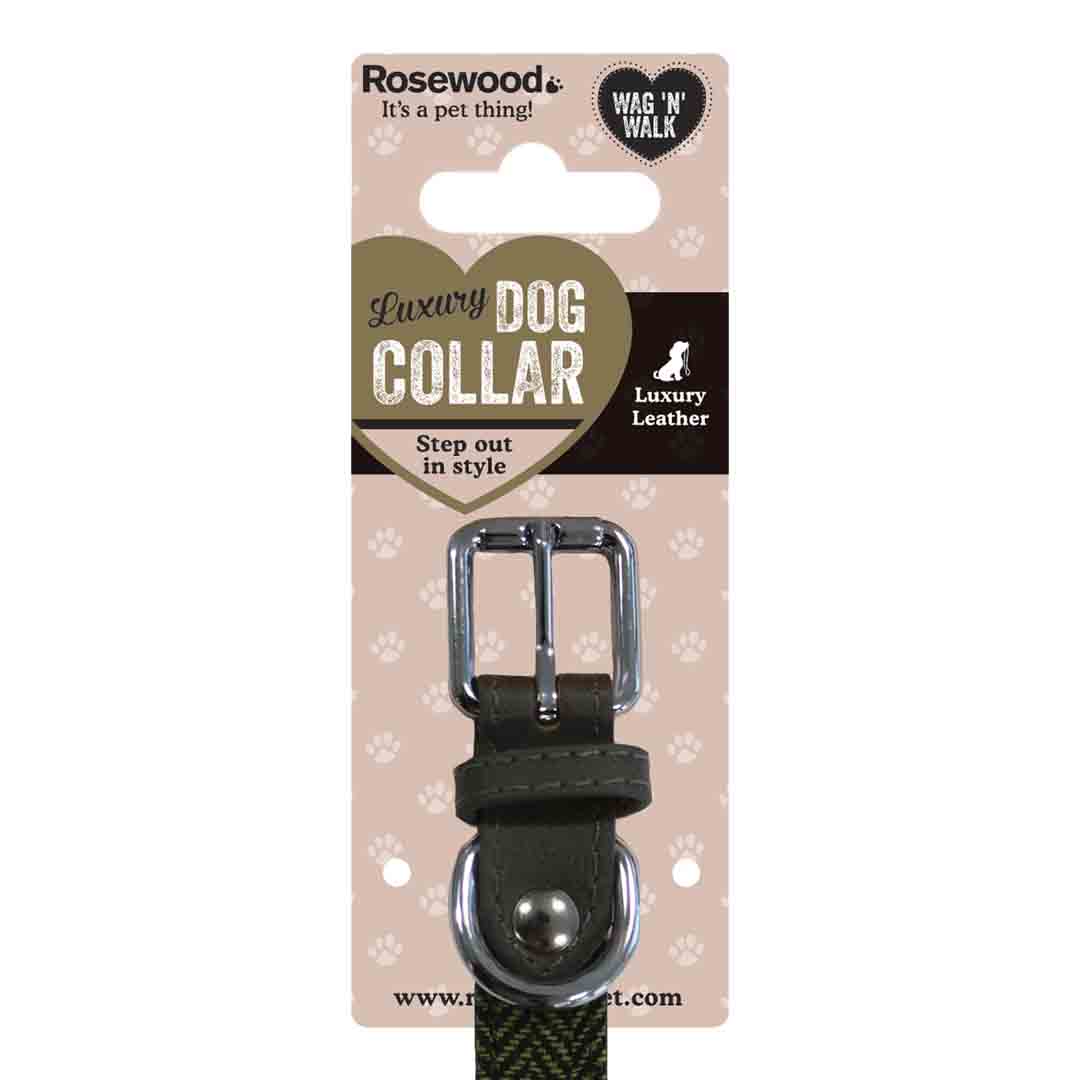 Rosewood Leather Herringbone Dog Collar, Medium