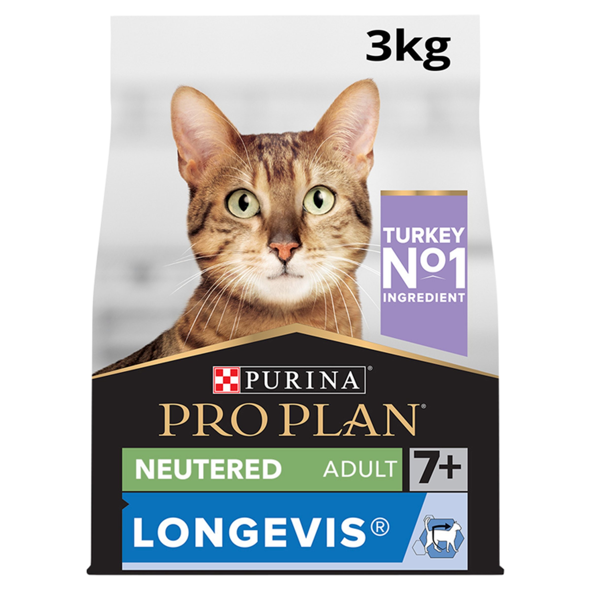 PRO PLAN Senior 7+ Neutered Longevis Turkey Dry Cat Food 3kg