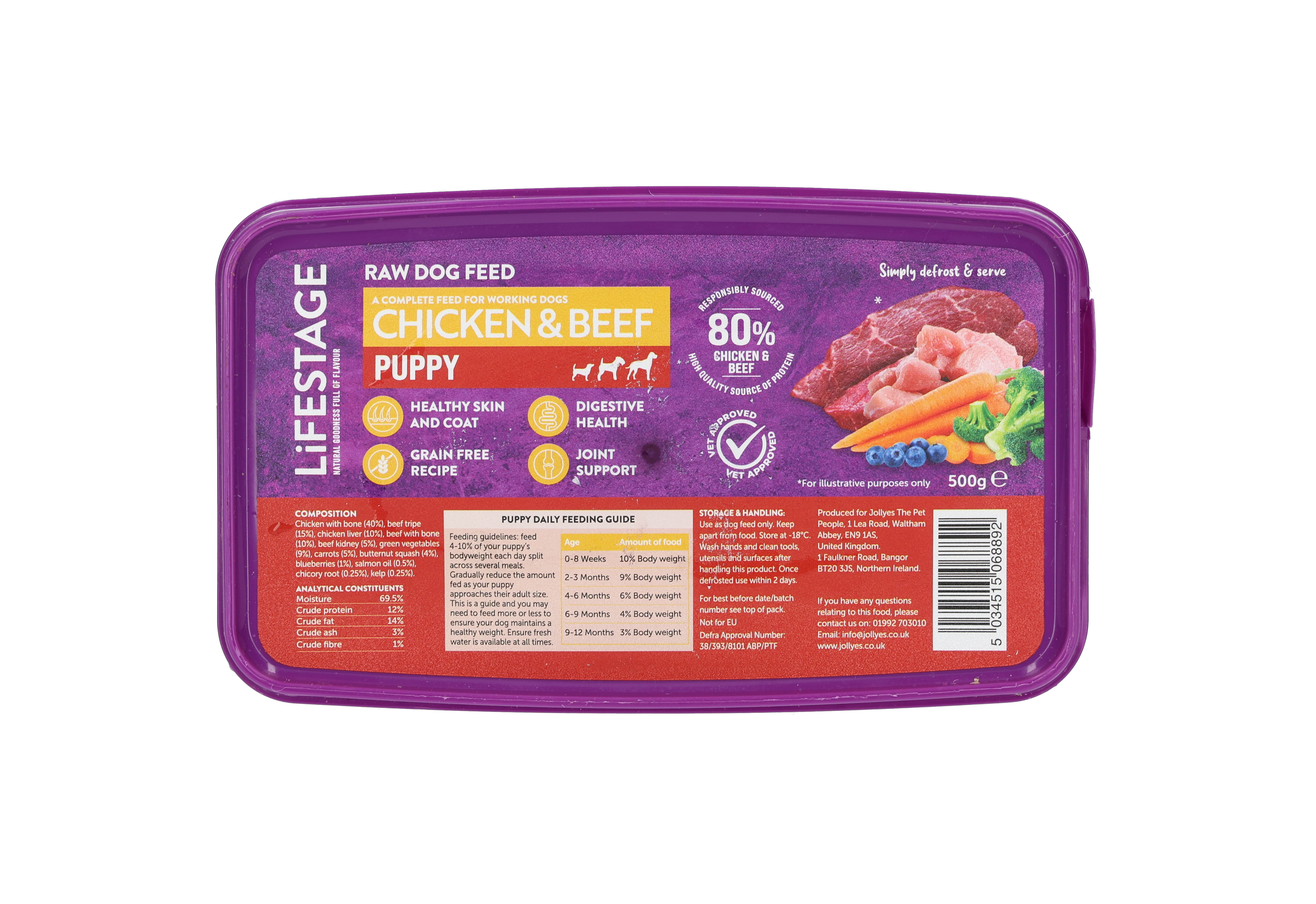Lifestage Grain Free Raw Puppy Food Chicken & Beef 500g