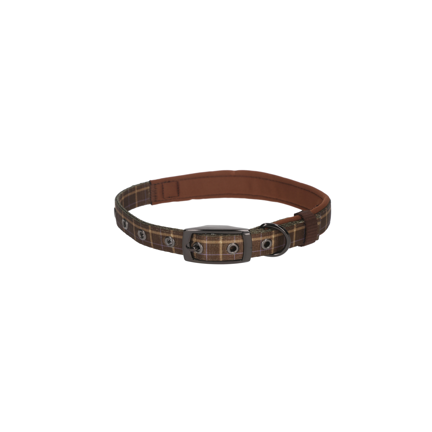 Rufus & Rosie Padded Check Dog Collar, Medium, Brown