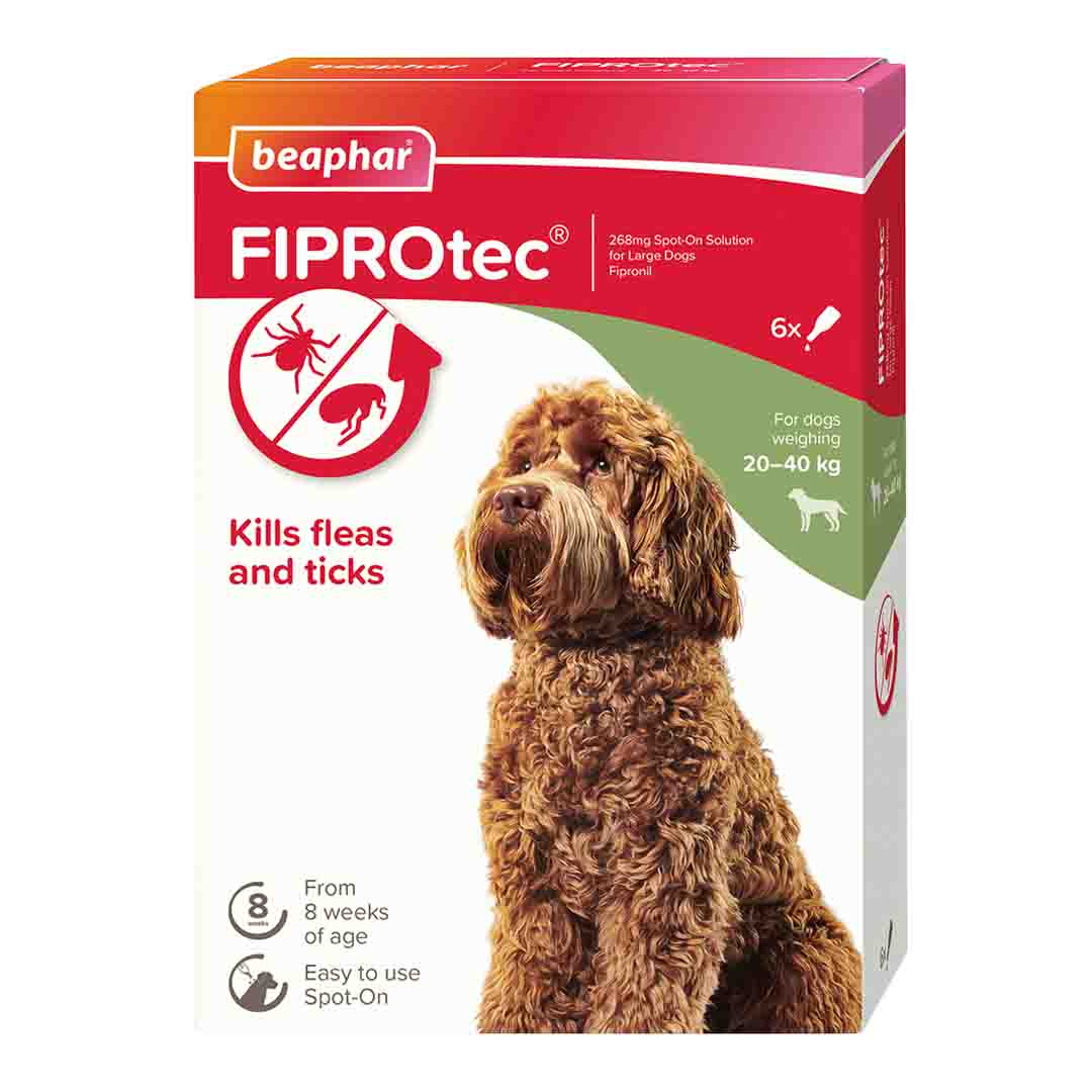 Beaphar FIPROtec Spot-On Flea & Tick Treatment for Large Dogs 20-40kg , 6 Pipettes
