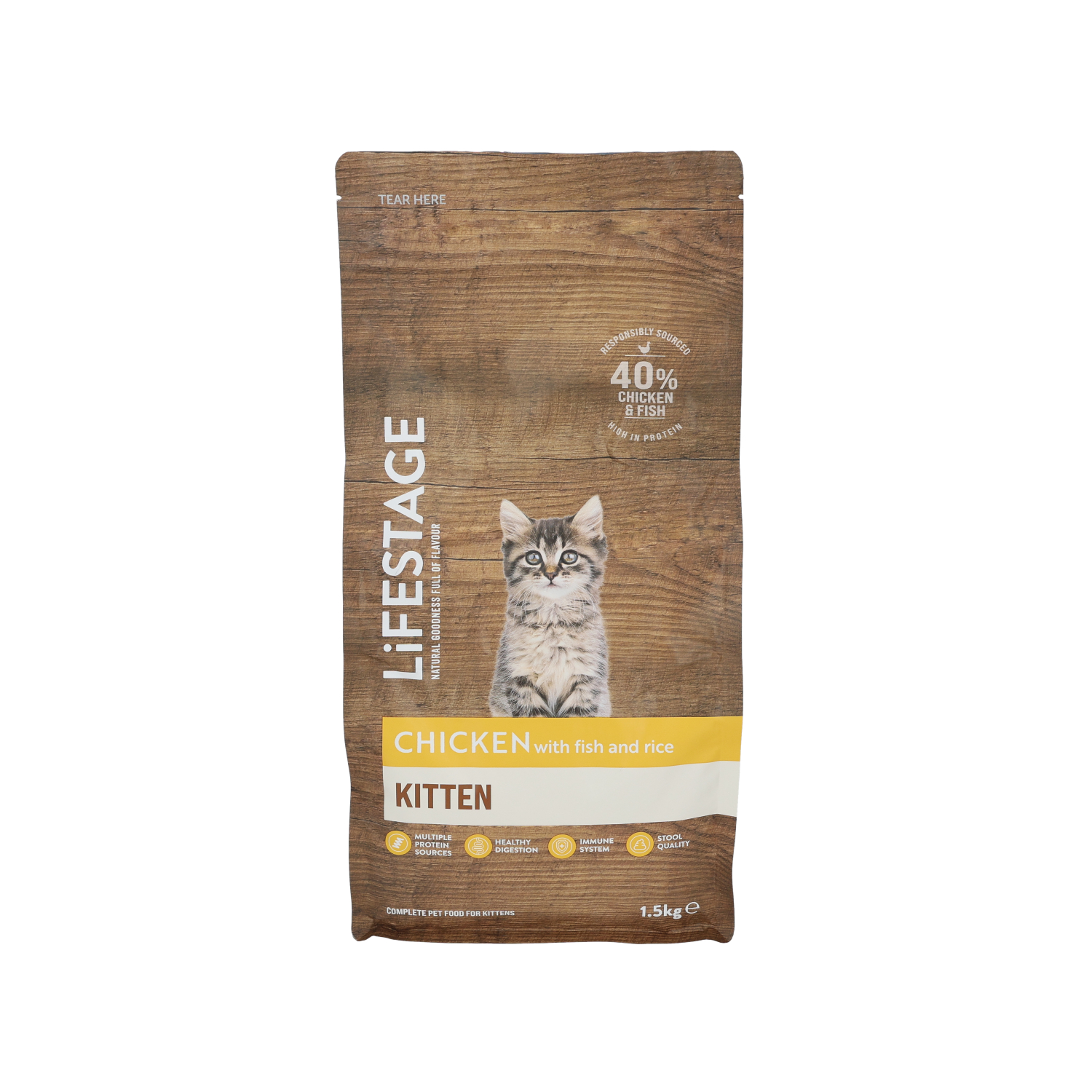 Lifestage Kitten Dry Food, Chicken With Fish & Rice 1.5Kg