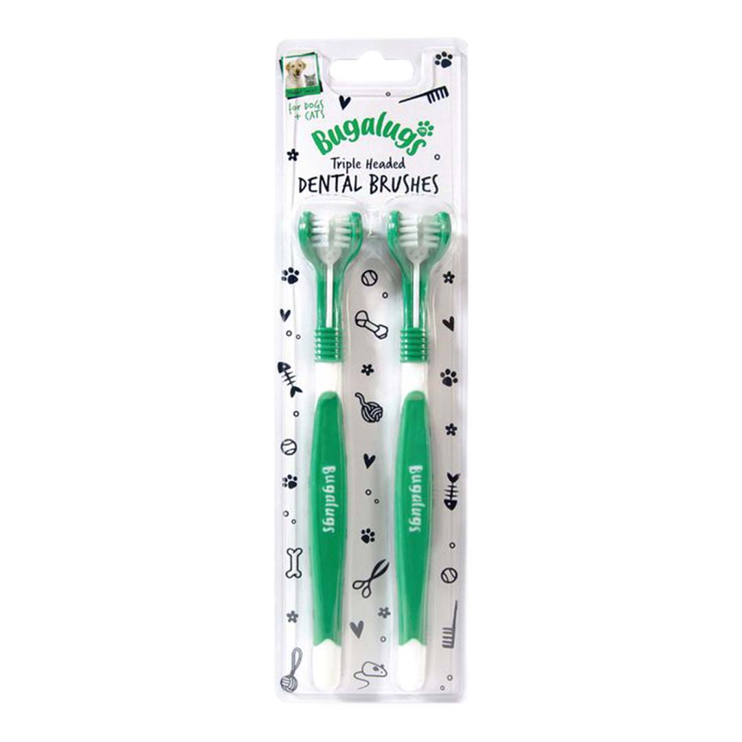Bugalugs Dog & Cat Triple Headed Toothbrush 2 Pack