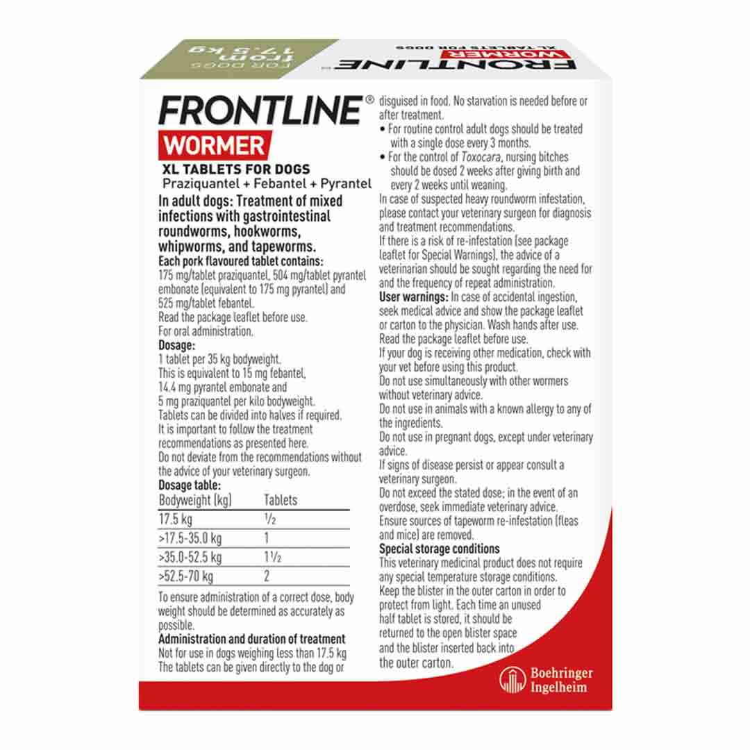 Frontline Wormer Tablets for Extra- Large Dogs, 2 Tablets