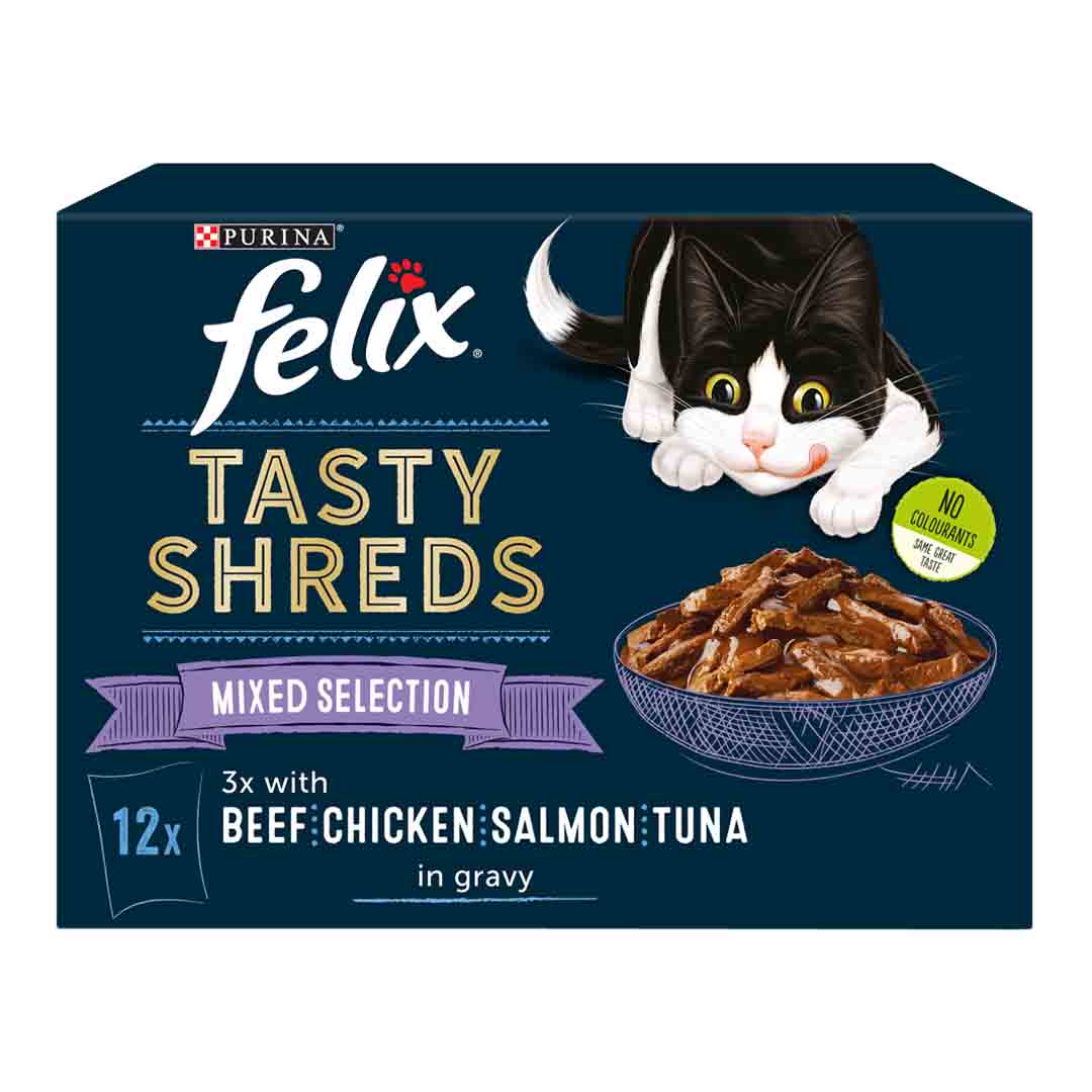 Felix Tasty Shreds Mixed Selection in Gravy Pouches 12x80g