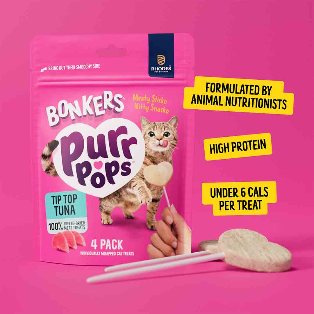 Bonkers Purrpops, Freeze Dried Tuna Flavoured Lollipop Cat Treats, 4 Pieces 