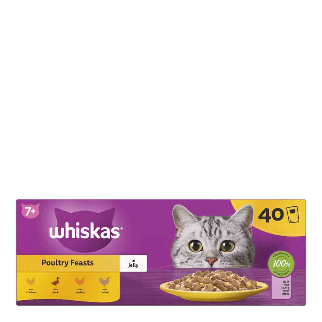 Whiskas Poultry Feasts in Jelly 7+ Senior Wet Cat Food Pouches, 40 x 85g