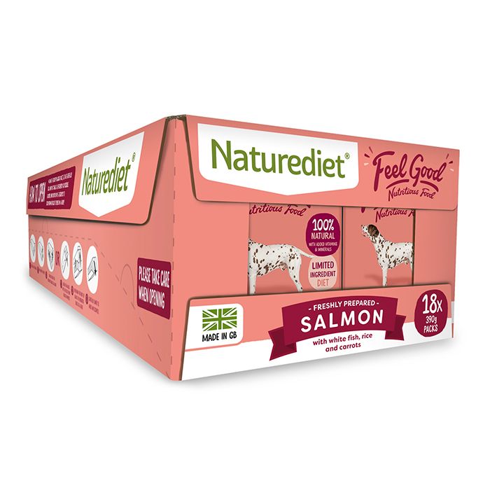 NatureDiet Feel Good Salmon Wet Dog Food 18x390g