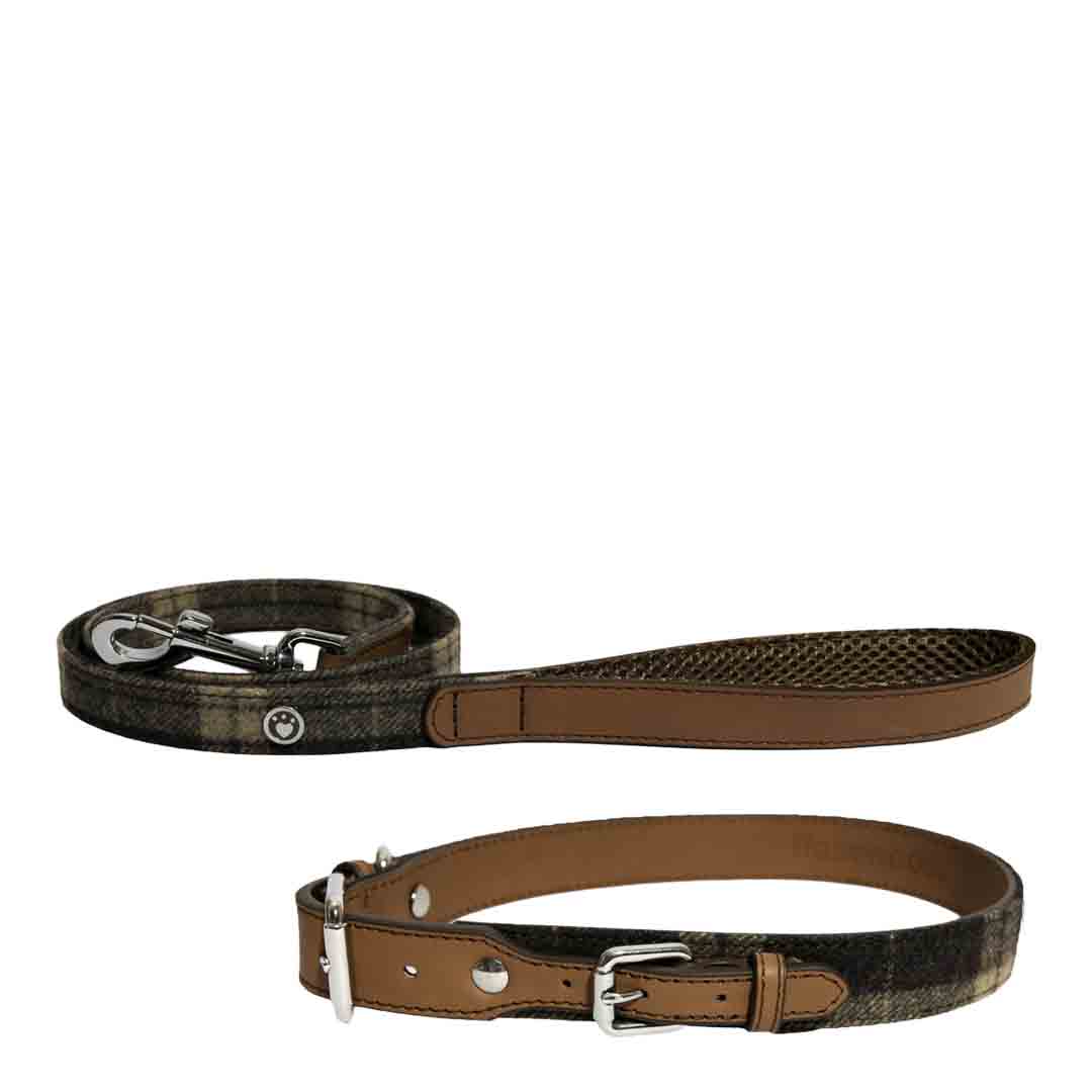 Rosewood Tweed Leather Check Dog Collar, 66cm