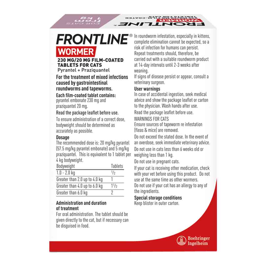 Frontline Wormer Tablets for Cats, 2 Tablets