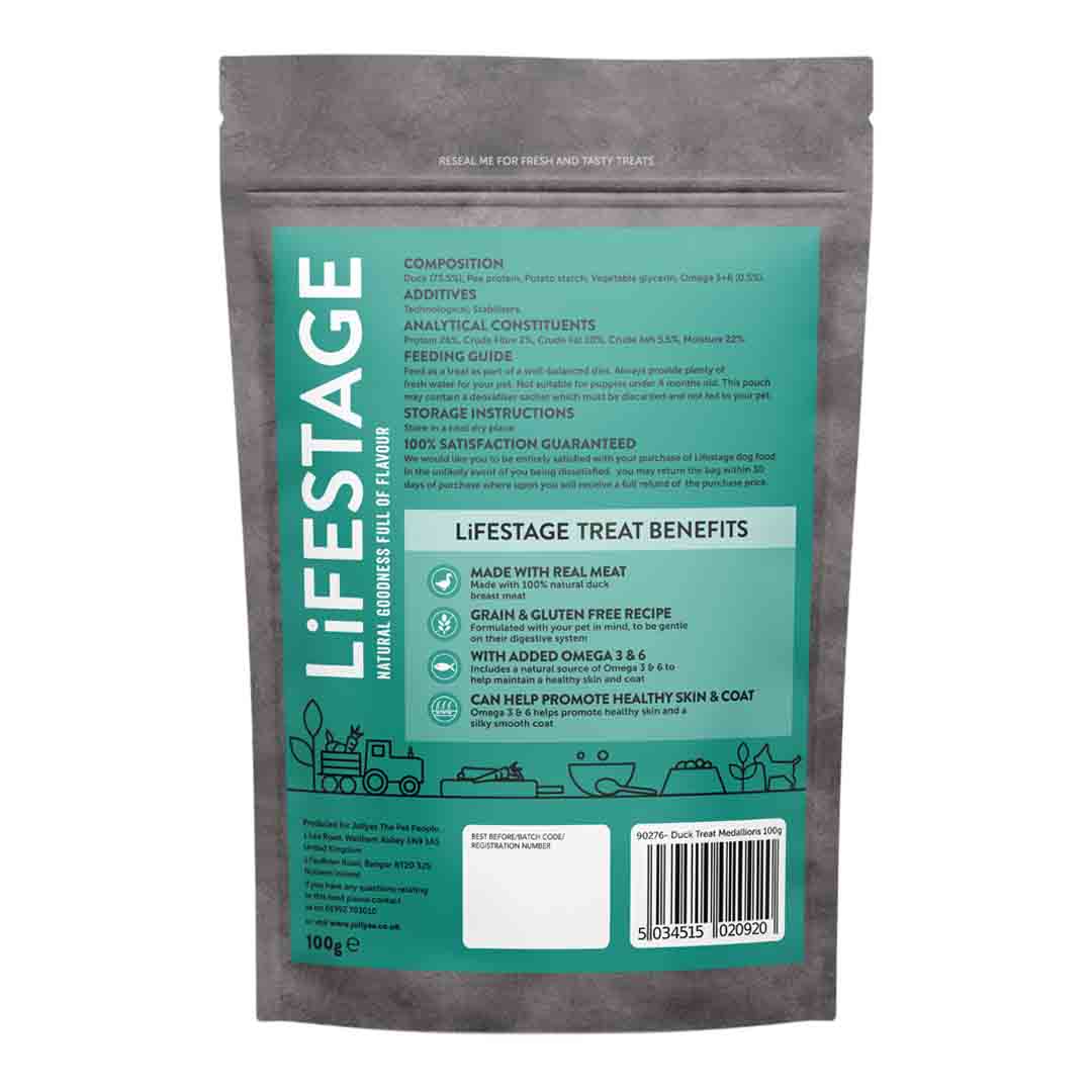 Lifestage Duck Medallions Dog Treat 100g