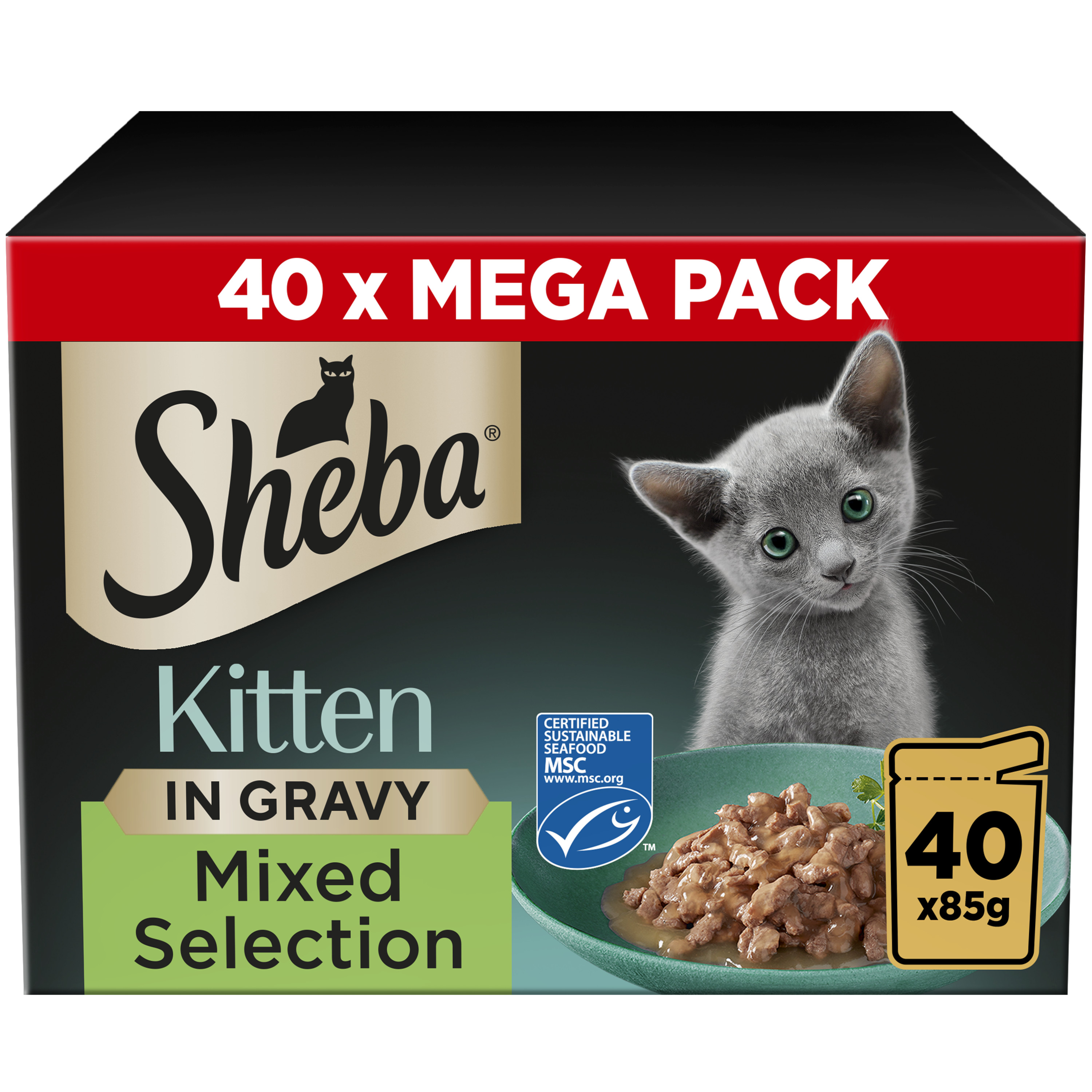 Sheba Sauce Collection Kitten Pouches Mixed Selection Gravy 40x85g