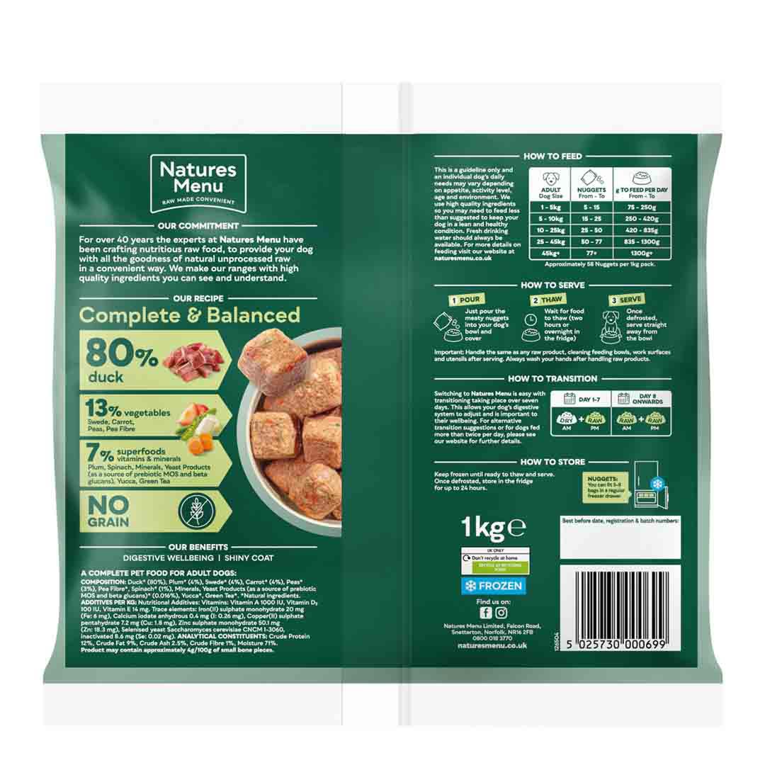 Natures Menu Country Hunter Succulent Duck Nuggets Dog Food 1kg