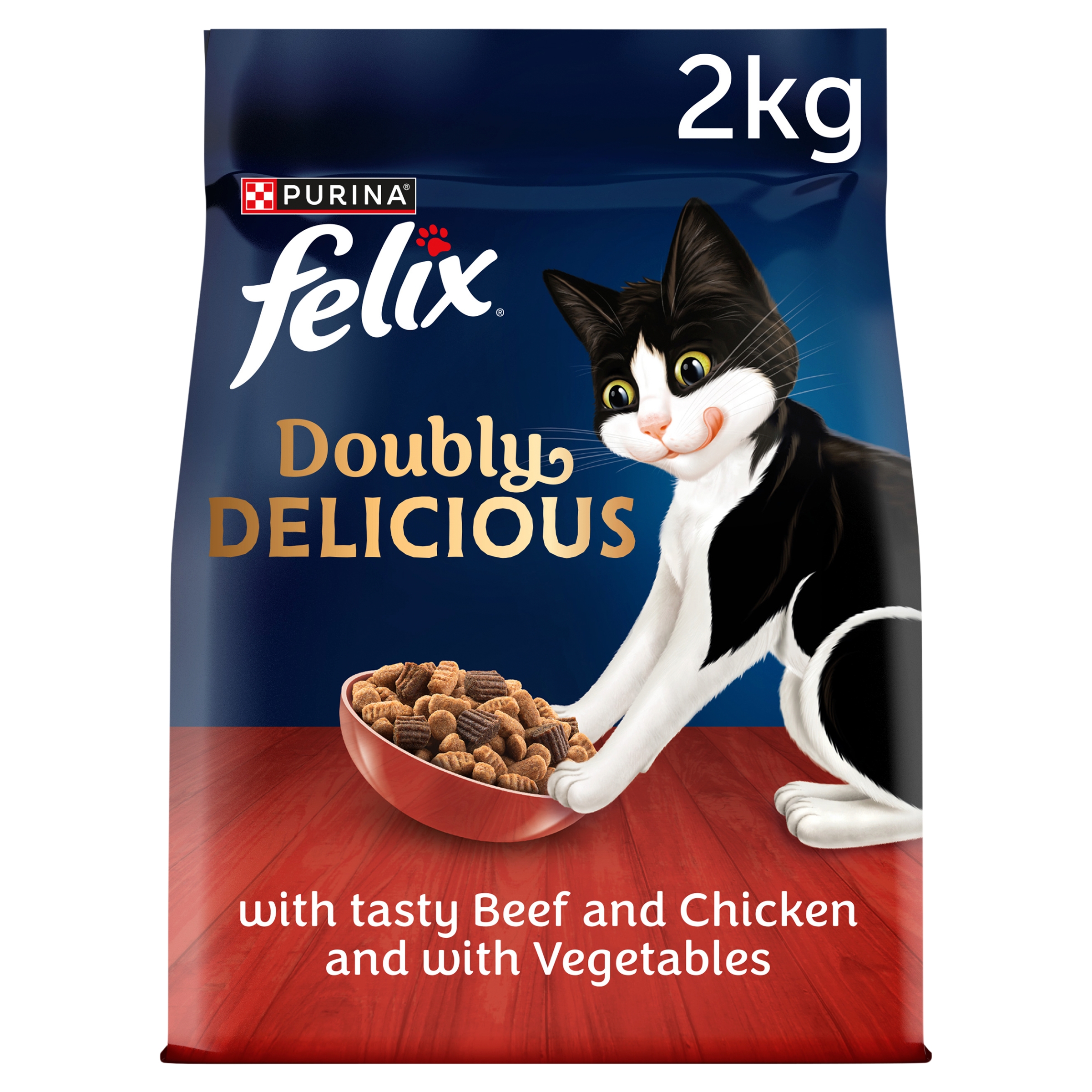 Felix Doubly Delicious Dry Adult Cat Food Beef, Chicken and Vegetables 2kg