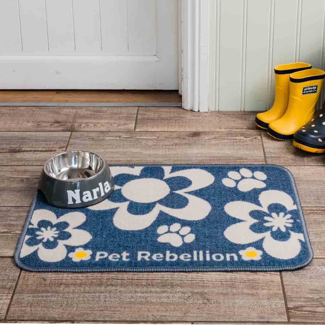 Pet Rebellion Dog Dinner Mat Blue Flower