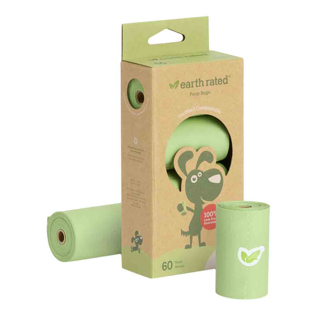 Earth Rated Dog Poop Bags Compostable Unscented, 60 bags