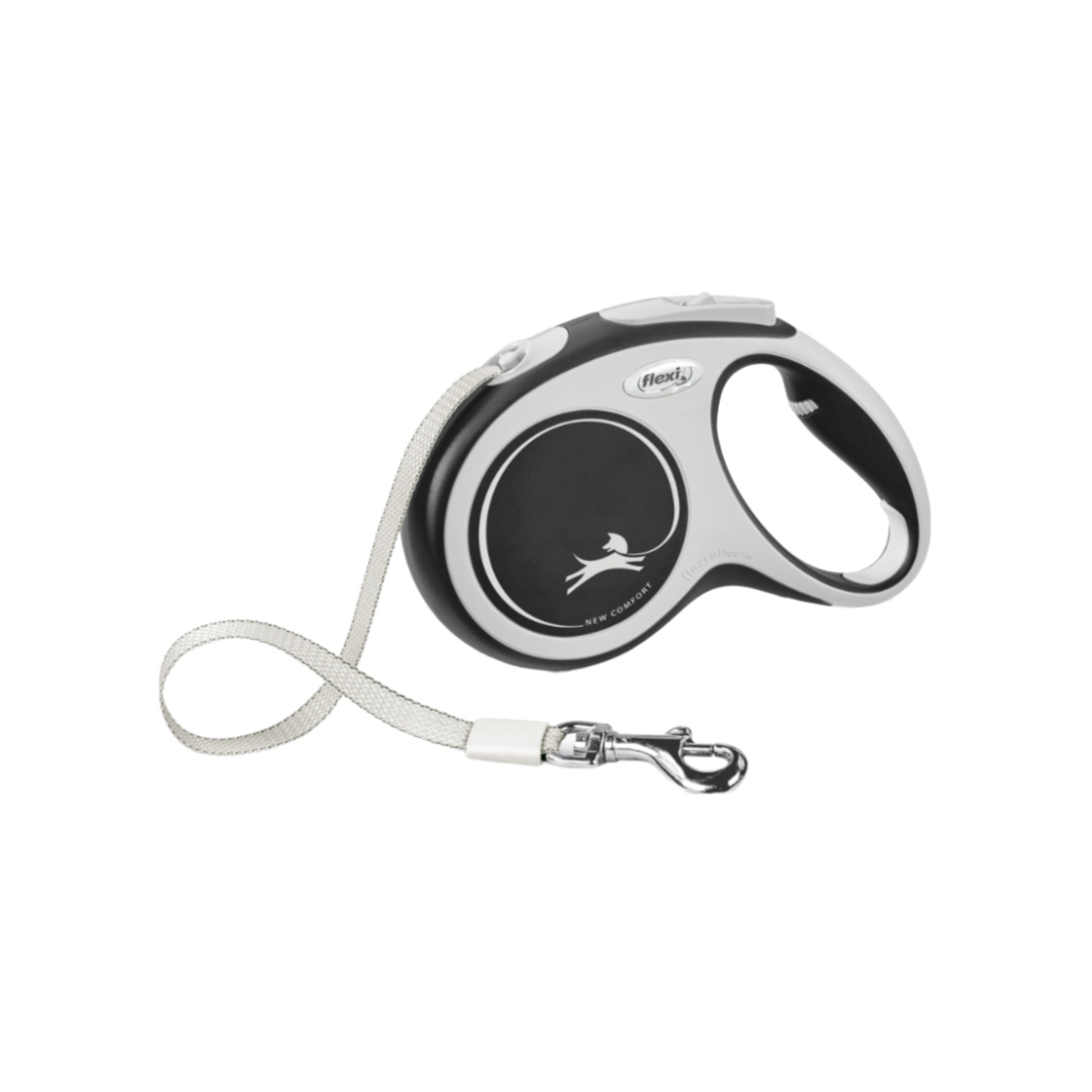 Flexi New Comfort Tape Retractable Dog Lead, Black, 5m