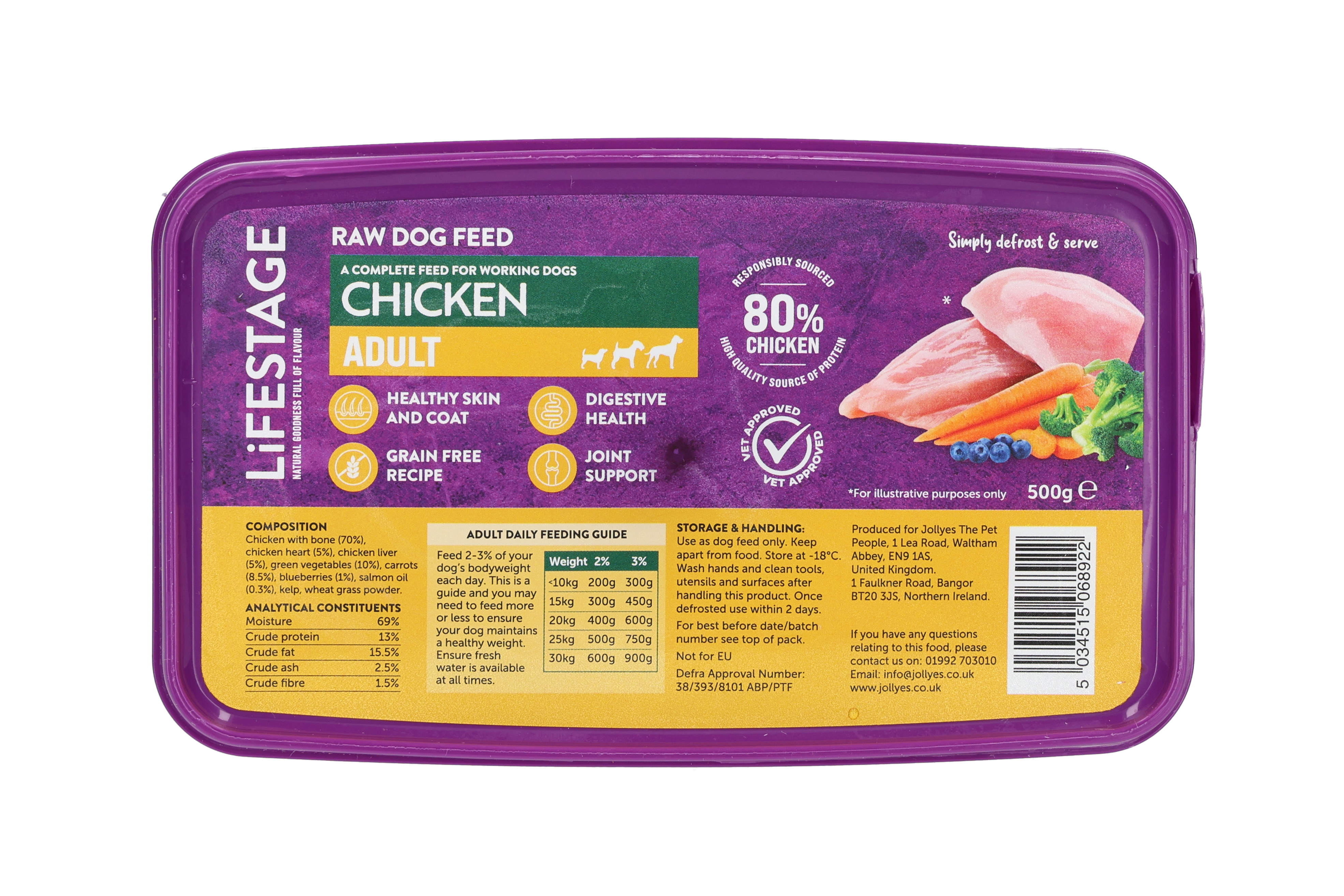 Lifestage Grain Free Raw Dog Food Chicken 500g