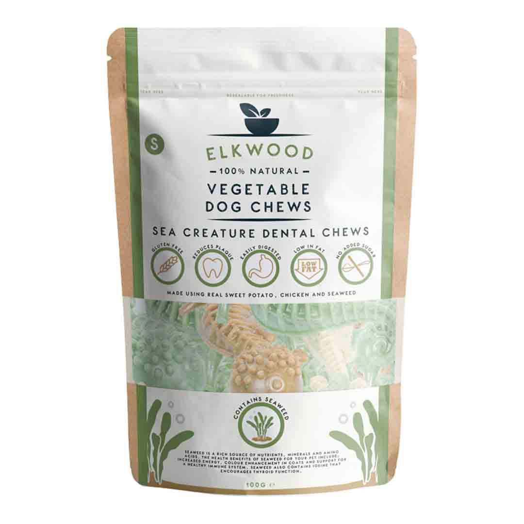 Elkwood Natural Sea Creature Dental Chews, Dog Treats, 7 Pack, Small