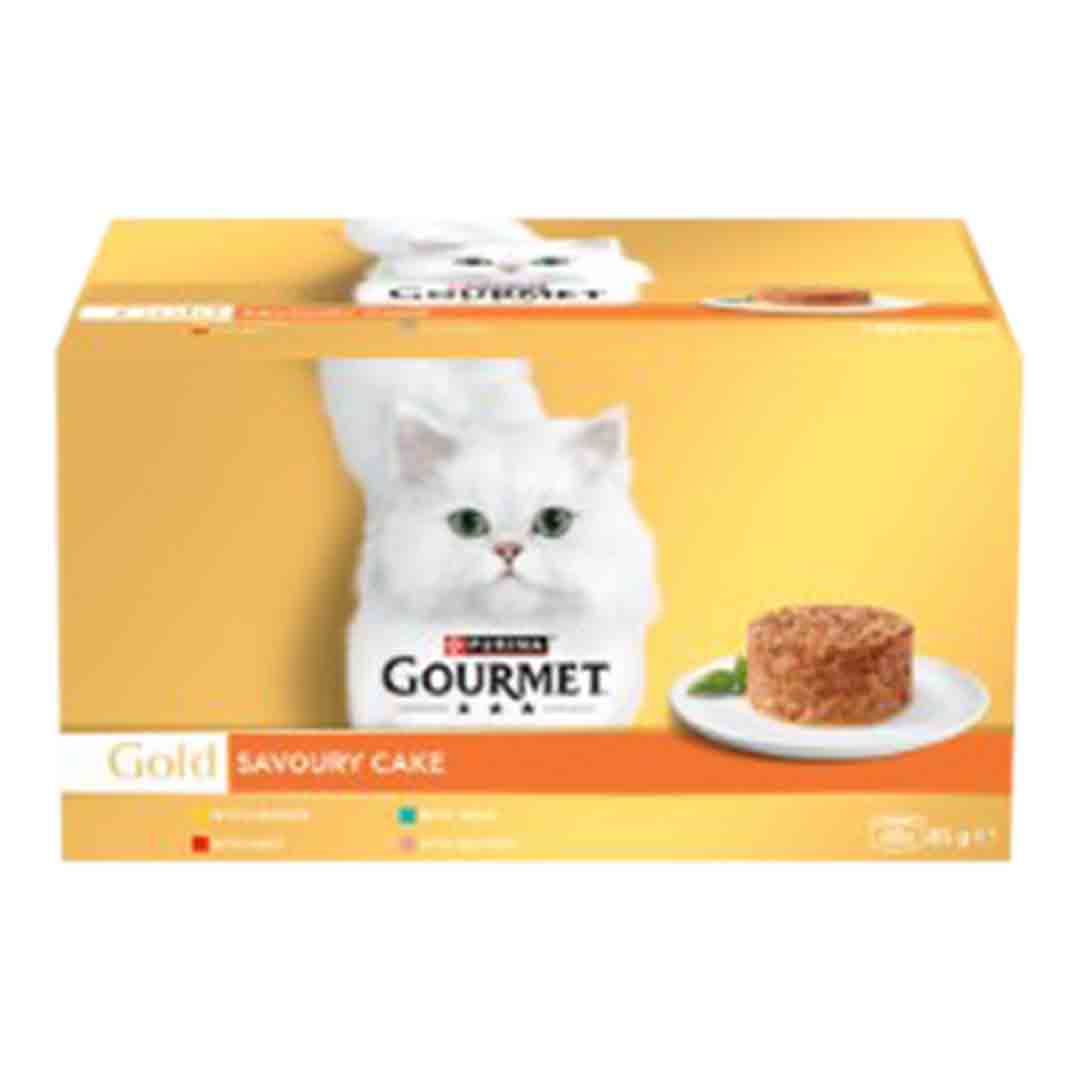 GOURMET Gold Savoury Cake with Beef, Chicken, Salmon, Tuna Wet Cat Food Can 48x85g