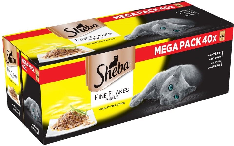 Sheba Fine Flakes Cat Pouches Poultry Collection In Jelly Wet Cat Food 40x85g