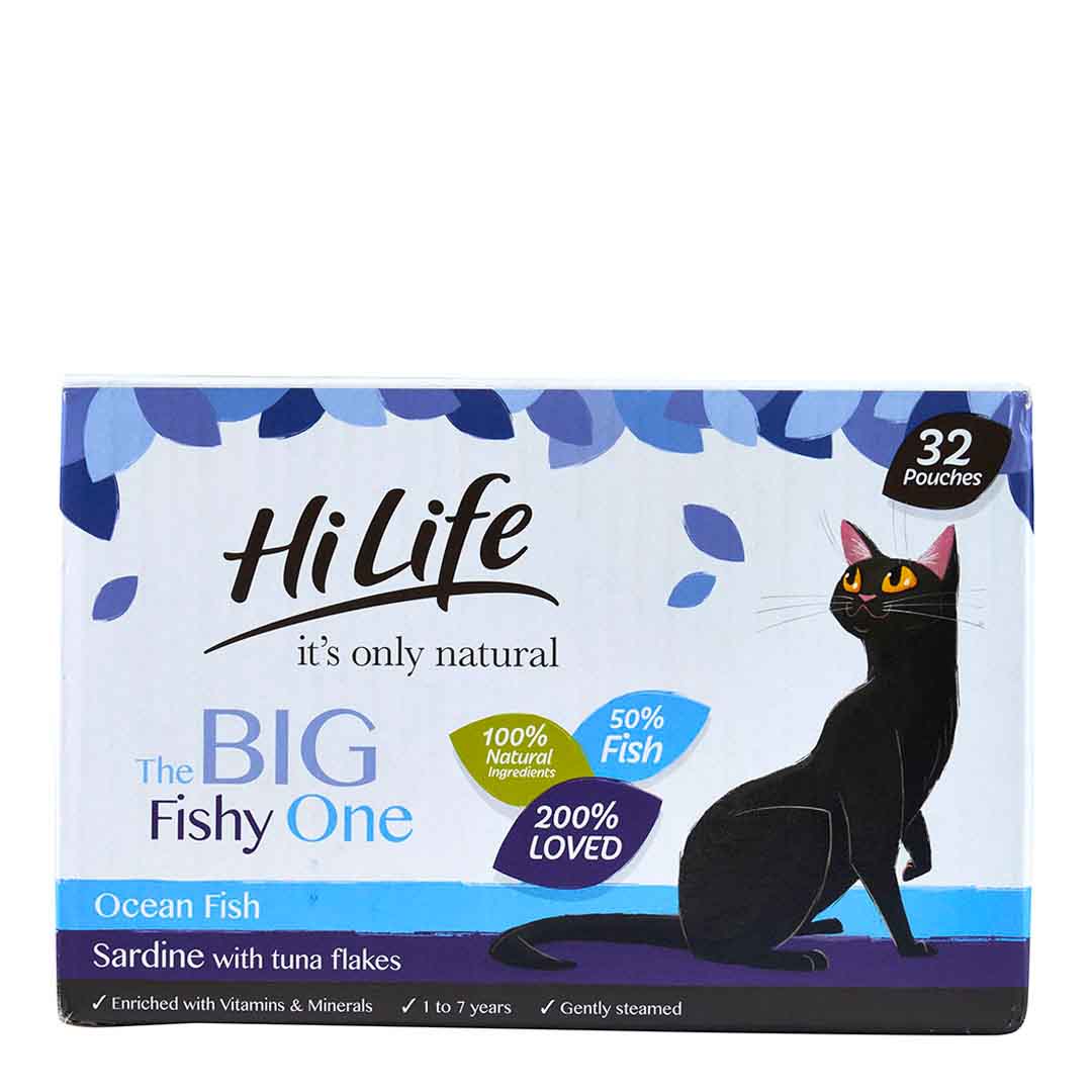 HiLife It's Only Natural Cat Food Pouch Multipack The Big Fishy One In Jelly 32x70g