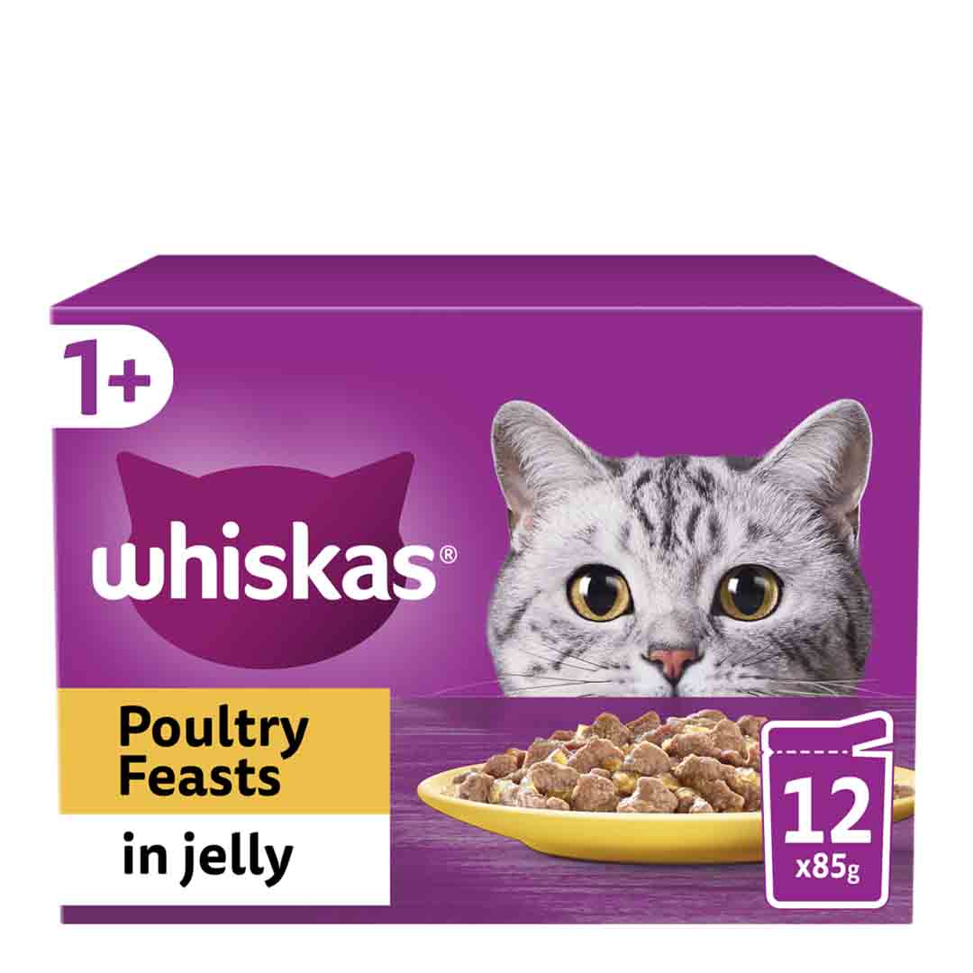 Whiskas Poultry Feasts in Jelly 1+ Adult Wet Cat Food Pouches, 12 x 85g