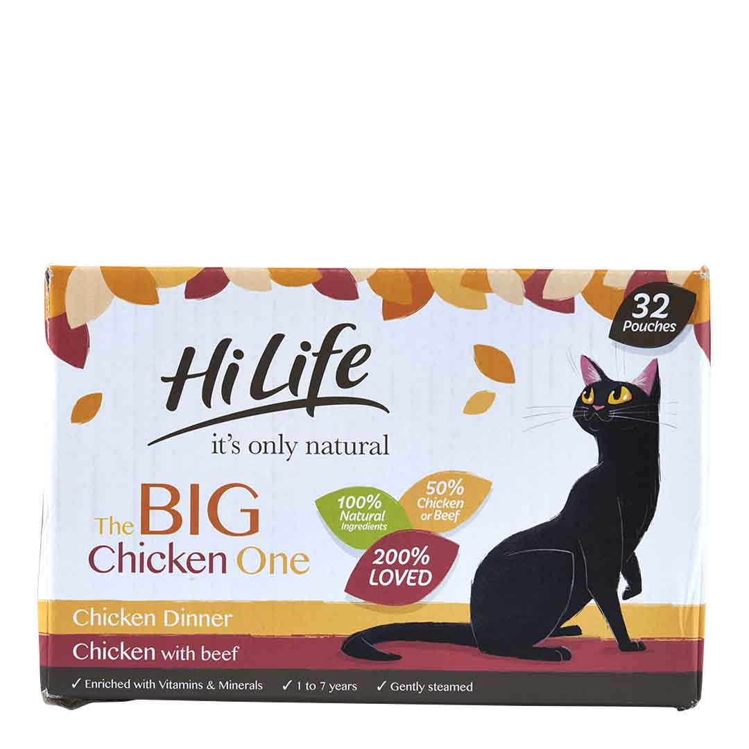 HiLife It's Only Natural Cat Food Pouch Multipack The Big Chicken One In Jelly 32x70g
