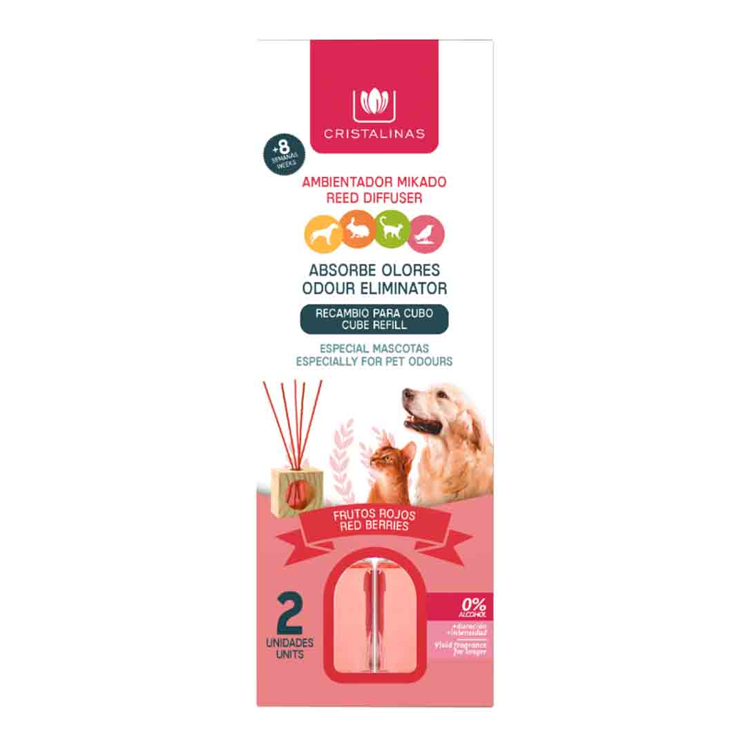 Cristalinas Pet Odour Eliminating Red Berries Reed Diffuser 2x30ml Refills