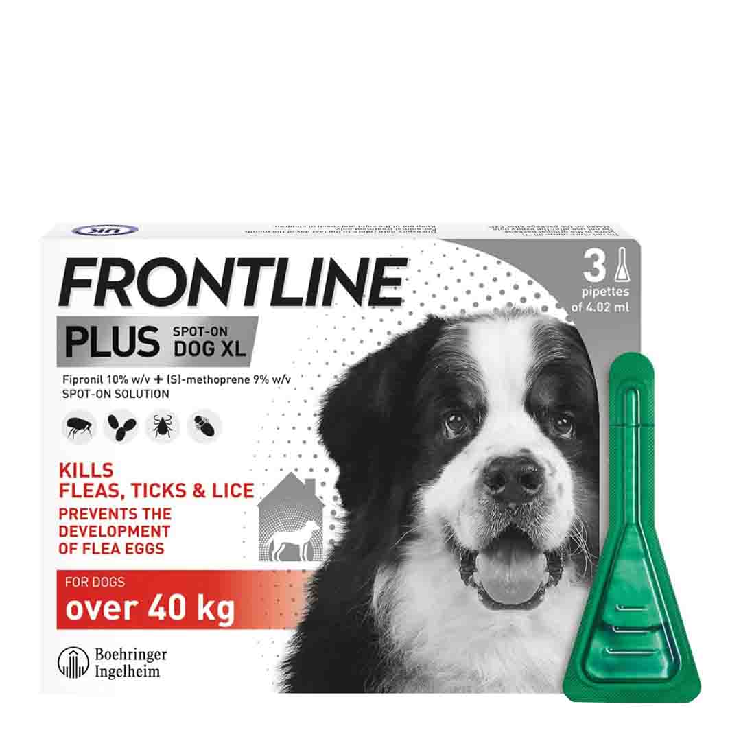 Frontline Plus Spot-On Flea & Tick Treatment for Extra Large Dogs 40-60kg, 3 Pipettes