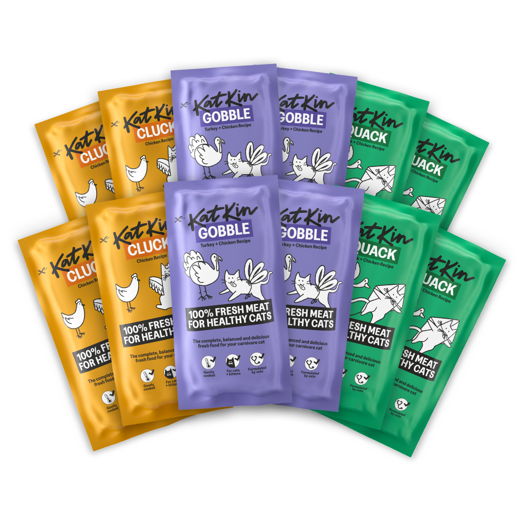 KatKin THE BIRDS Fresh Cat and Kitten Food, Variety Pack (Chicken, Turkey & Duck) 12x80g