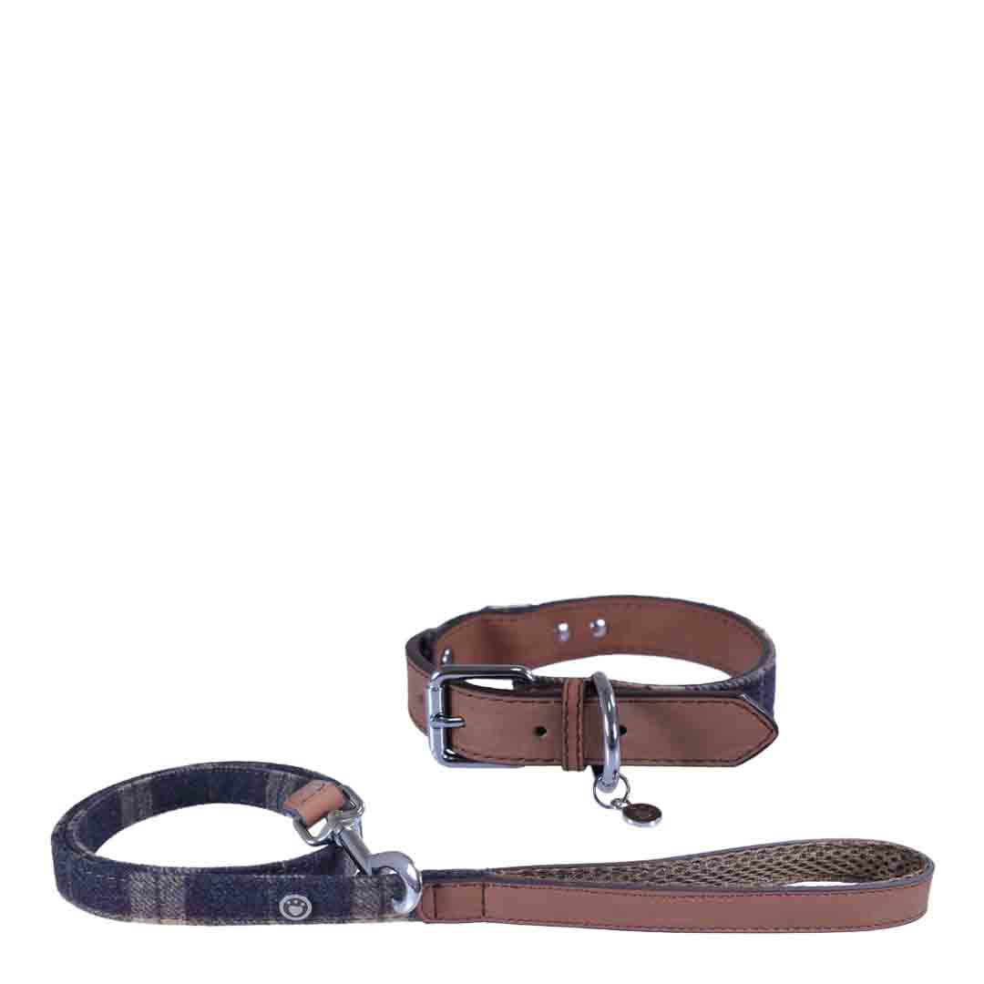 Tweed Check Dog Collar, 34-40cm