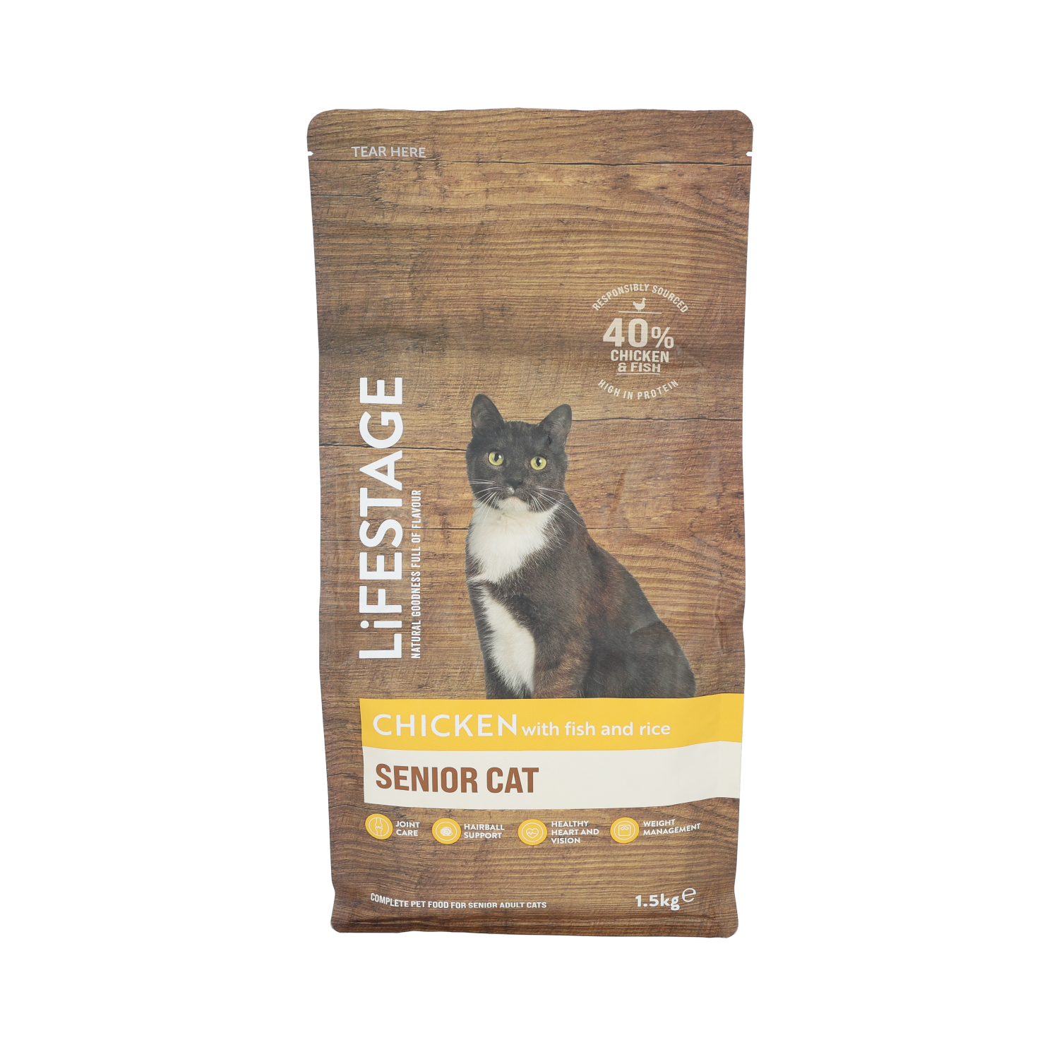 Lifestage Nautrals Senior Cat Food, Chicken with Fish & Rice, 1.5kg