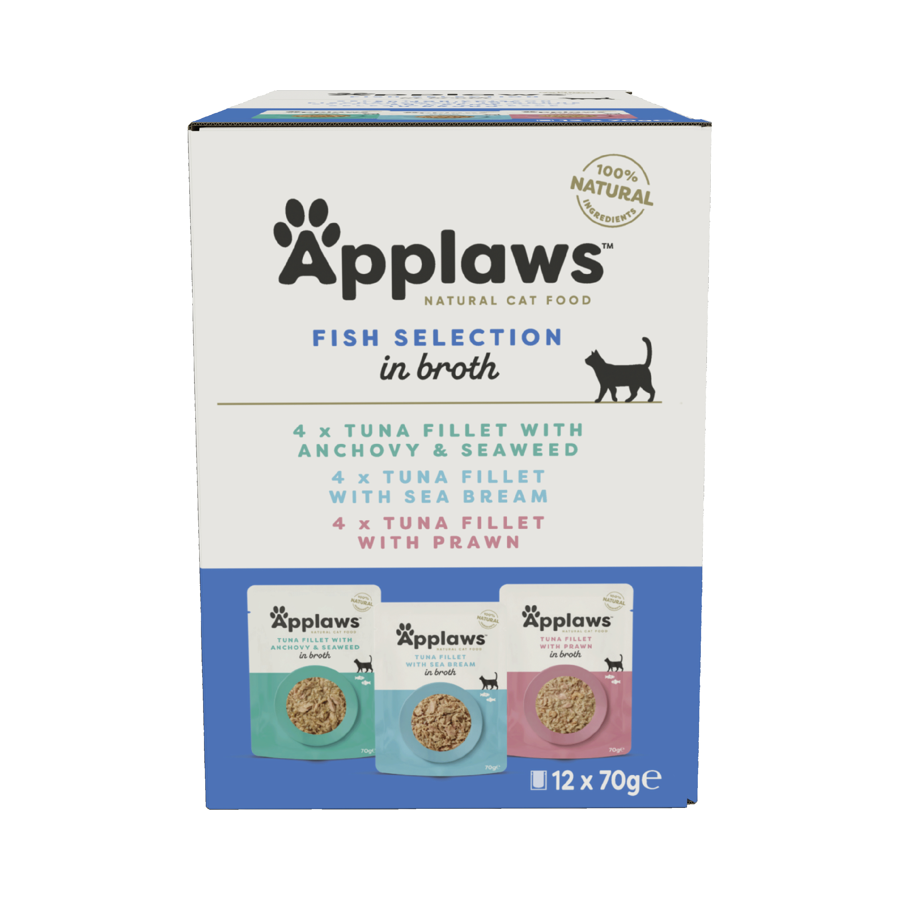 Applaws Natural Adult Wet Cat Food Fish Selection in Broth Pouches 12x70g