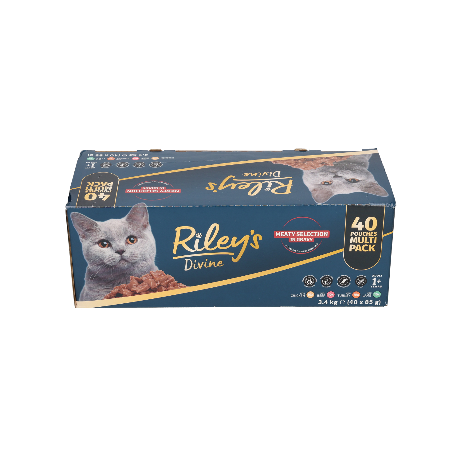 Rileys Divine Meaty Selection in Gravy Adult Wet Cat Food Pouches 40x85g 