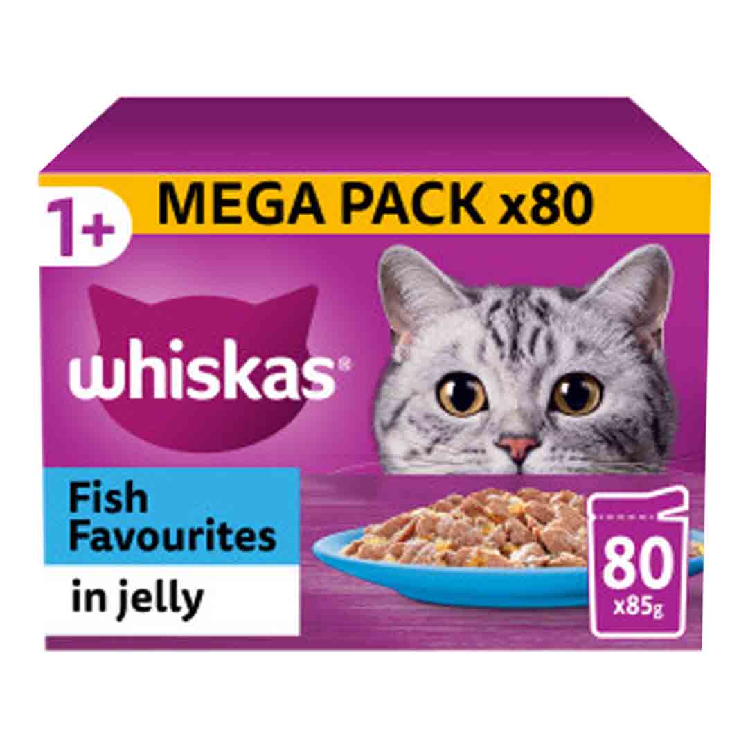 Whiskas 1+ Cat Pouches Fish Favourites in Jelly 80x85g Wet Cat Food