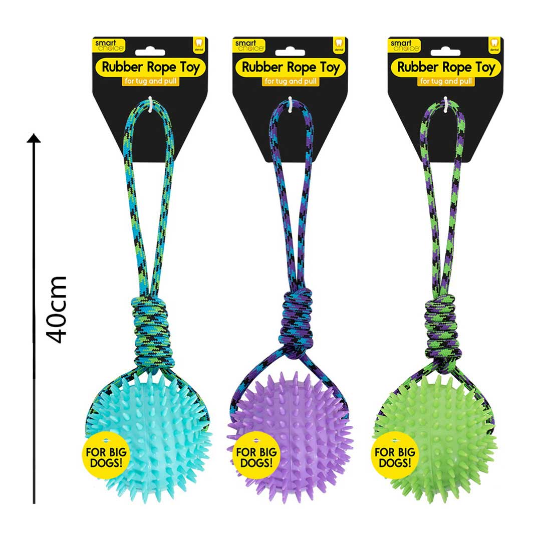 Smart Choice Rubber Spiky Ball & Rope Dog Toy