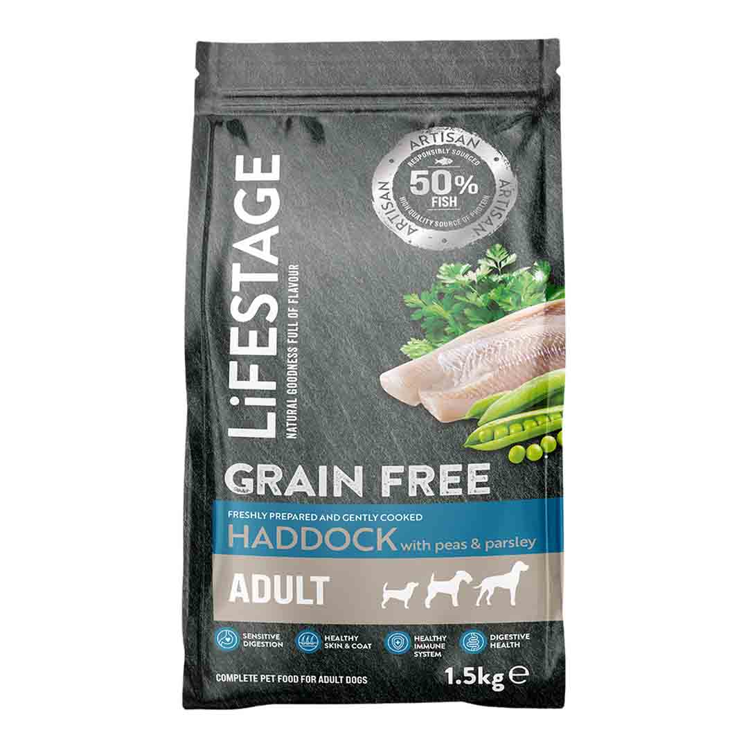 Lifestage Artisan, Grain Free Adult Dog Food Haddock with Peas & Parsley, 1.5Kg