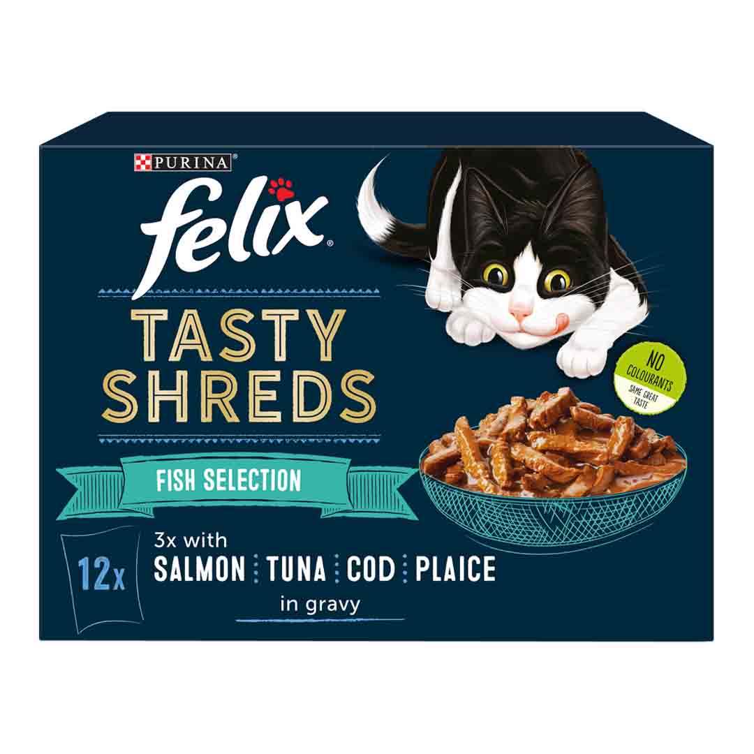Felix Tasty Shreds Fish Selection In Gravy Pouches 12x80g