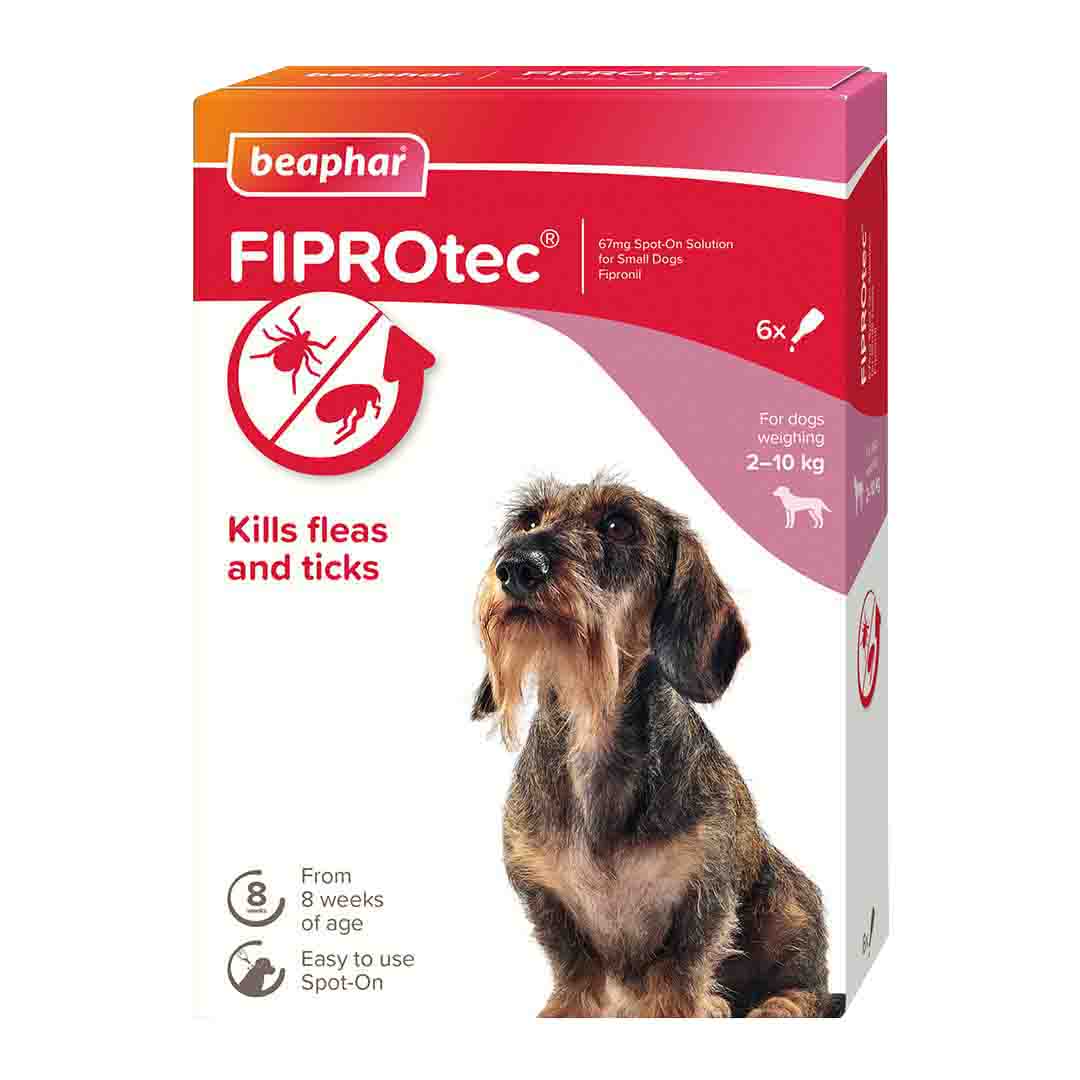 Beaphar FIPROtec Spot-On Flea & Tick Treatment for Small Dogs 2-10kg, 6 Pipettes