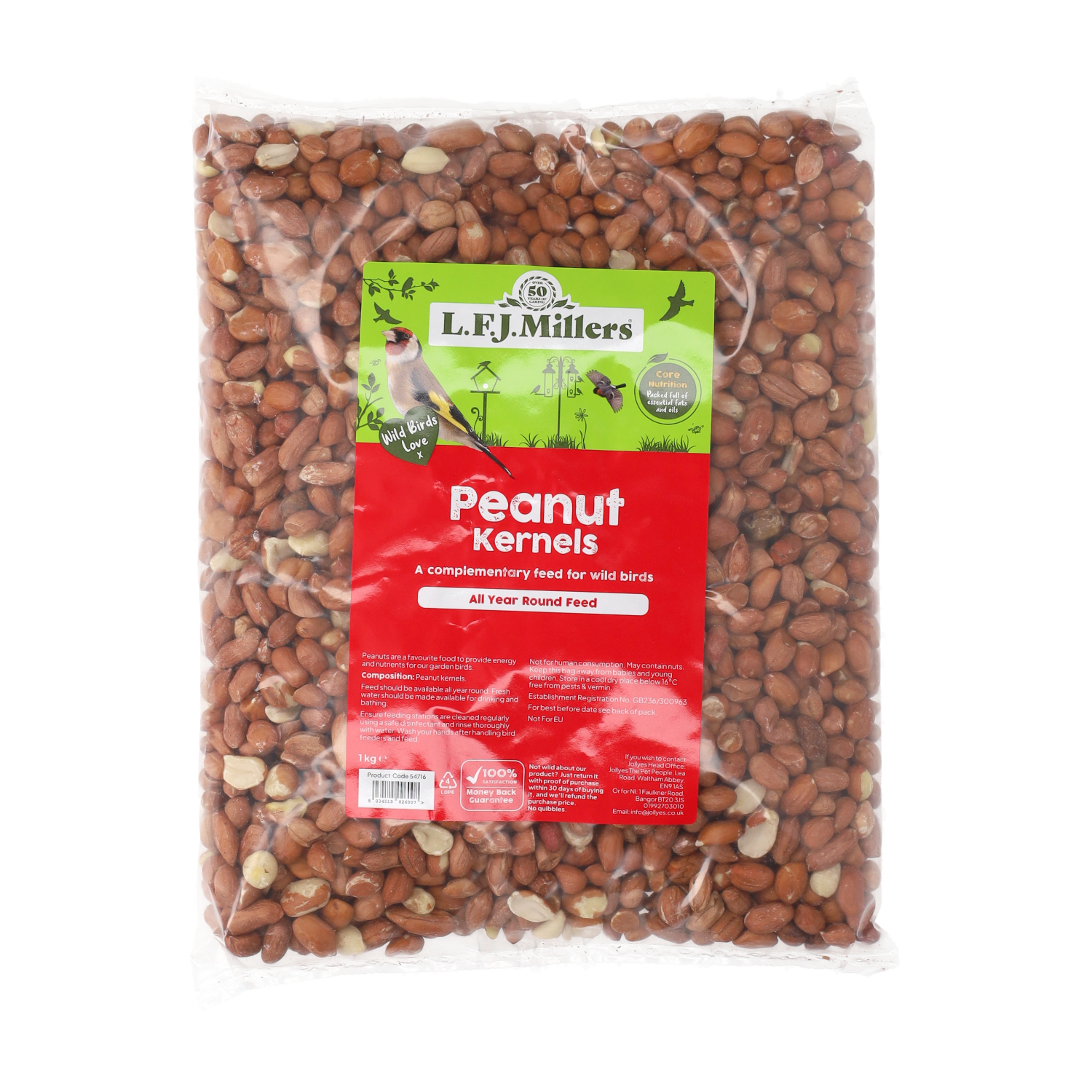 LJF Millers Peanut Kernels, Bird Food, 1kg