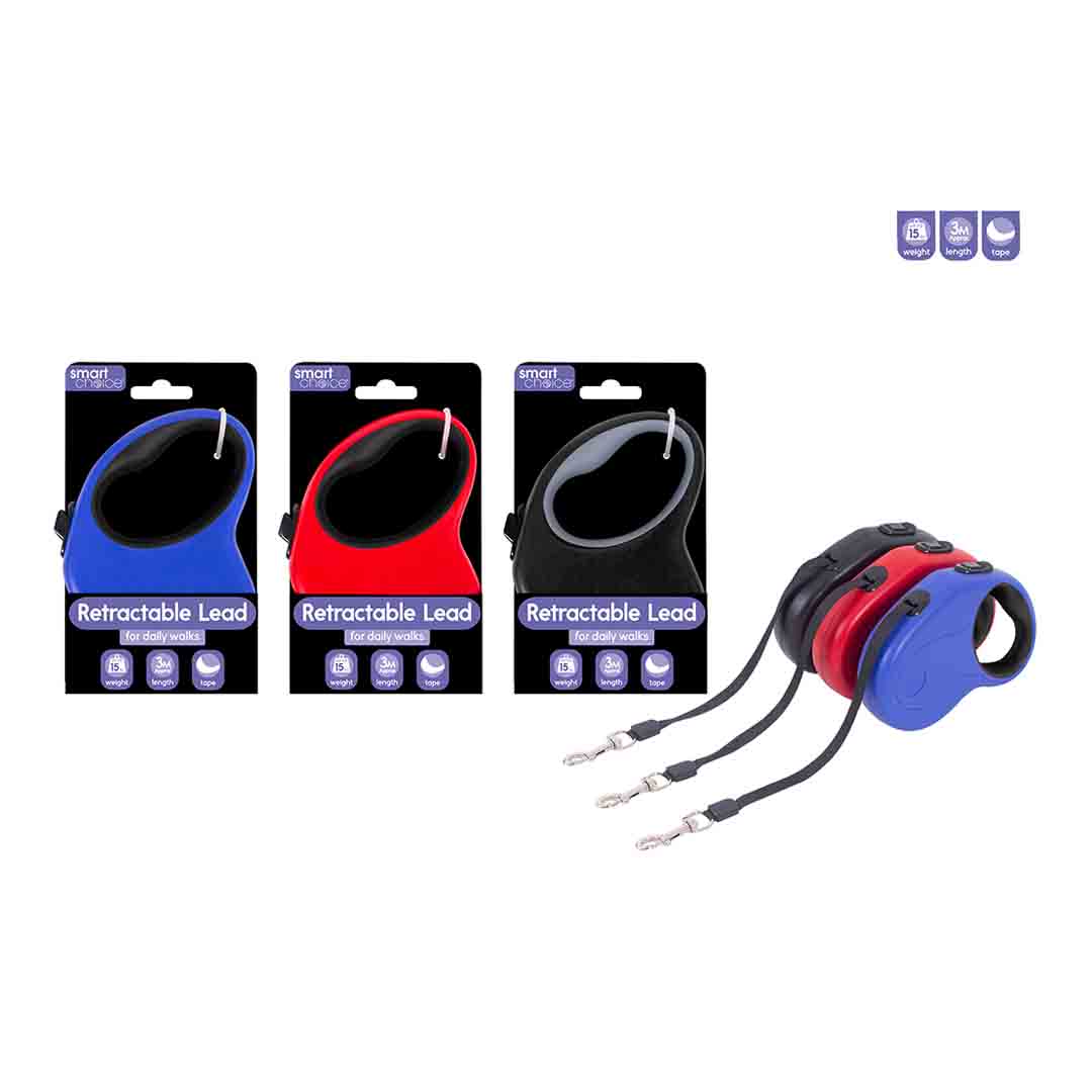 Smart Choice Retractable Tape Dog Lead 3m Assorted