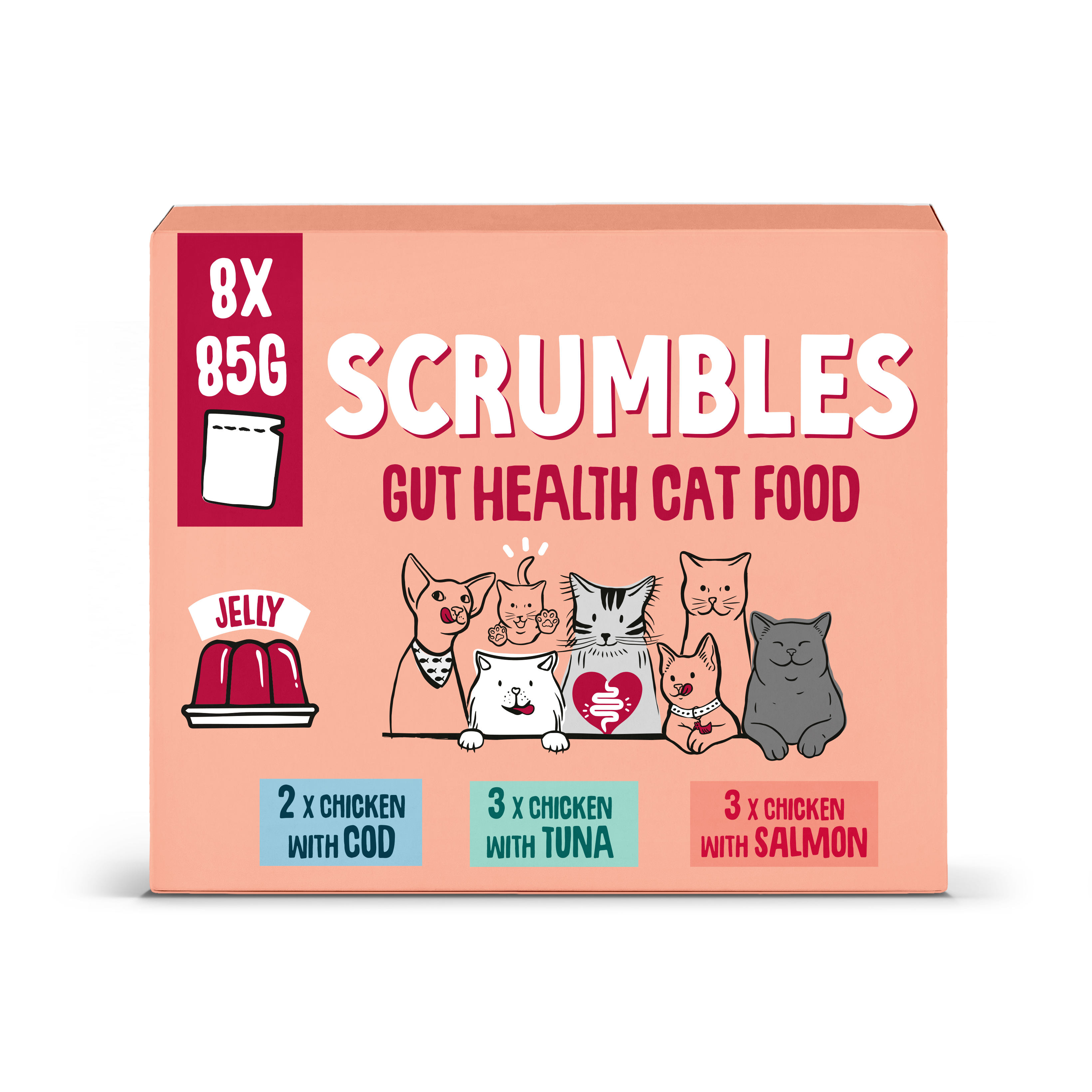 Scrumbles Grain Free Wet Cat Jelly Recyclable Pouch Fish Selection 8x85g