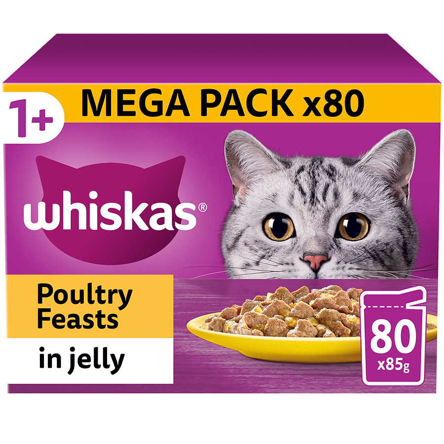 Whiskas 1+ Adult Wet Cat Food Poultry In Jelly 80x85g