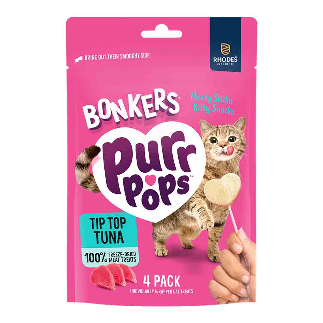 Bonkers Purrpops, Freeze Dried Tuna Flavoured Lollipop Cat Treats, 4 Pieces