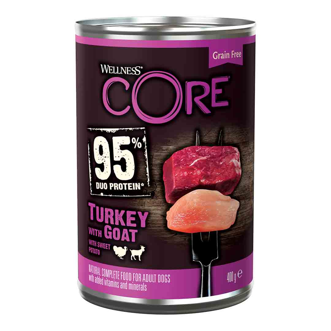 Wellness CORE Wet Dog Food 95% Duo Protein Turkey with Goat with Sweet Potato Recipe 400g